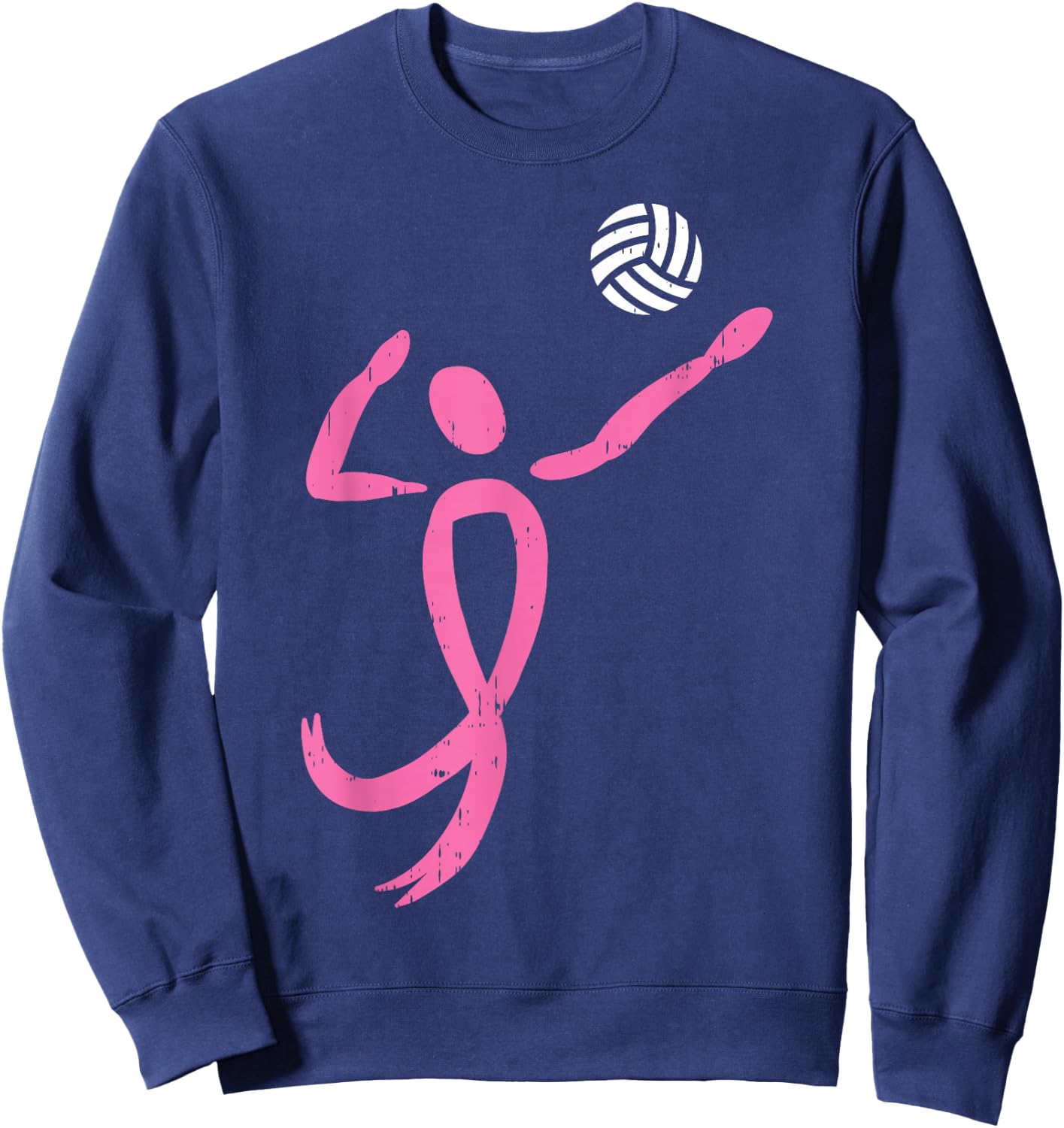 Volleyball Pink Ribbon Breast Cancer Awareness Sport Gift Sweatshirt - Sweatshirt | Navy