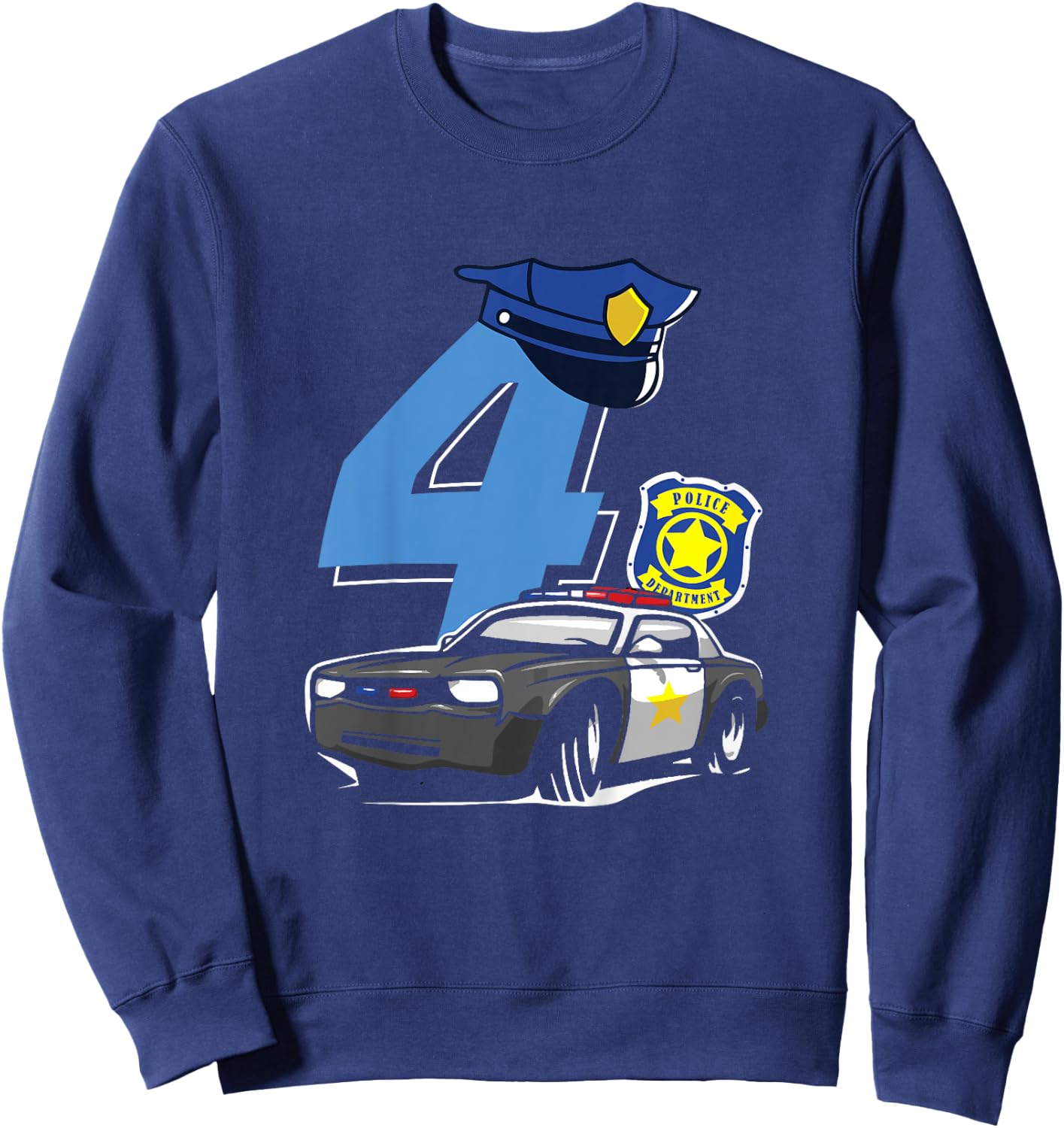 Kids 4th Birthday Police Car Policeman Costume Sweatshirt - Sweatshirt | Navy
