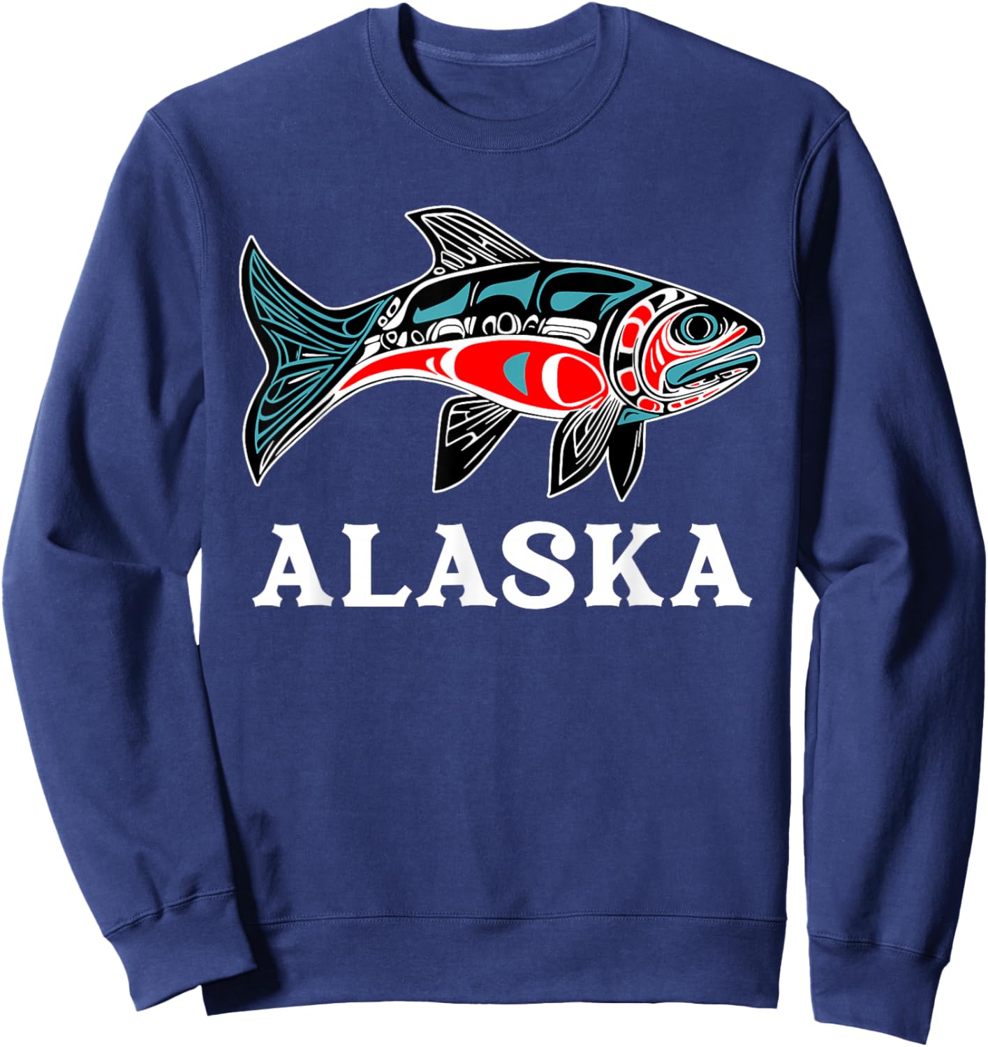 Alaska Salmon Fishing Native American Indigenous Tlingit Art Sweatshirt - Sweatshirt | Navy