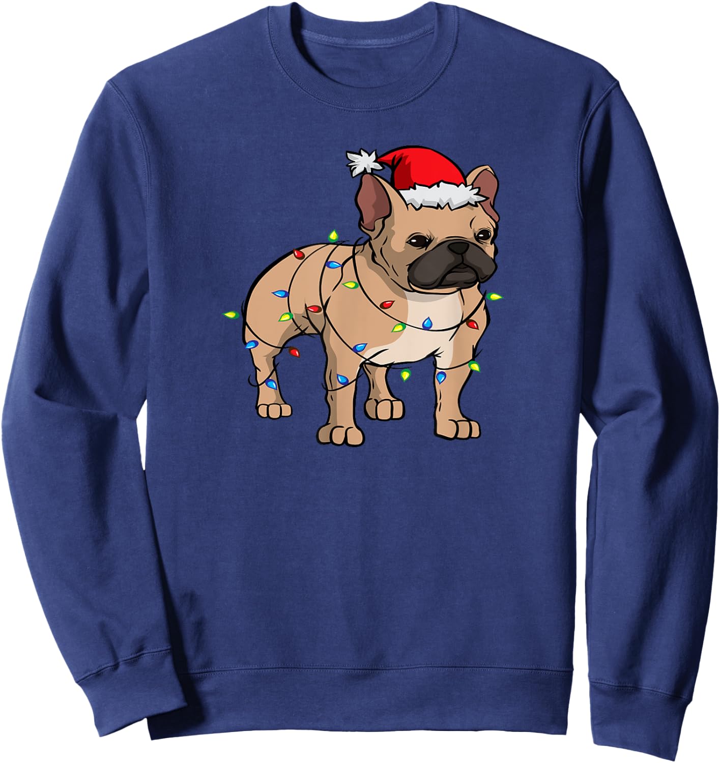 Frenchie Santa Hat & Christmas Lights Cute French Bulldog Men Women Kids Sweatshirt - Sweatshirt | Navy