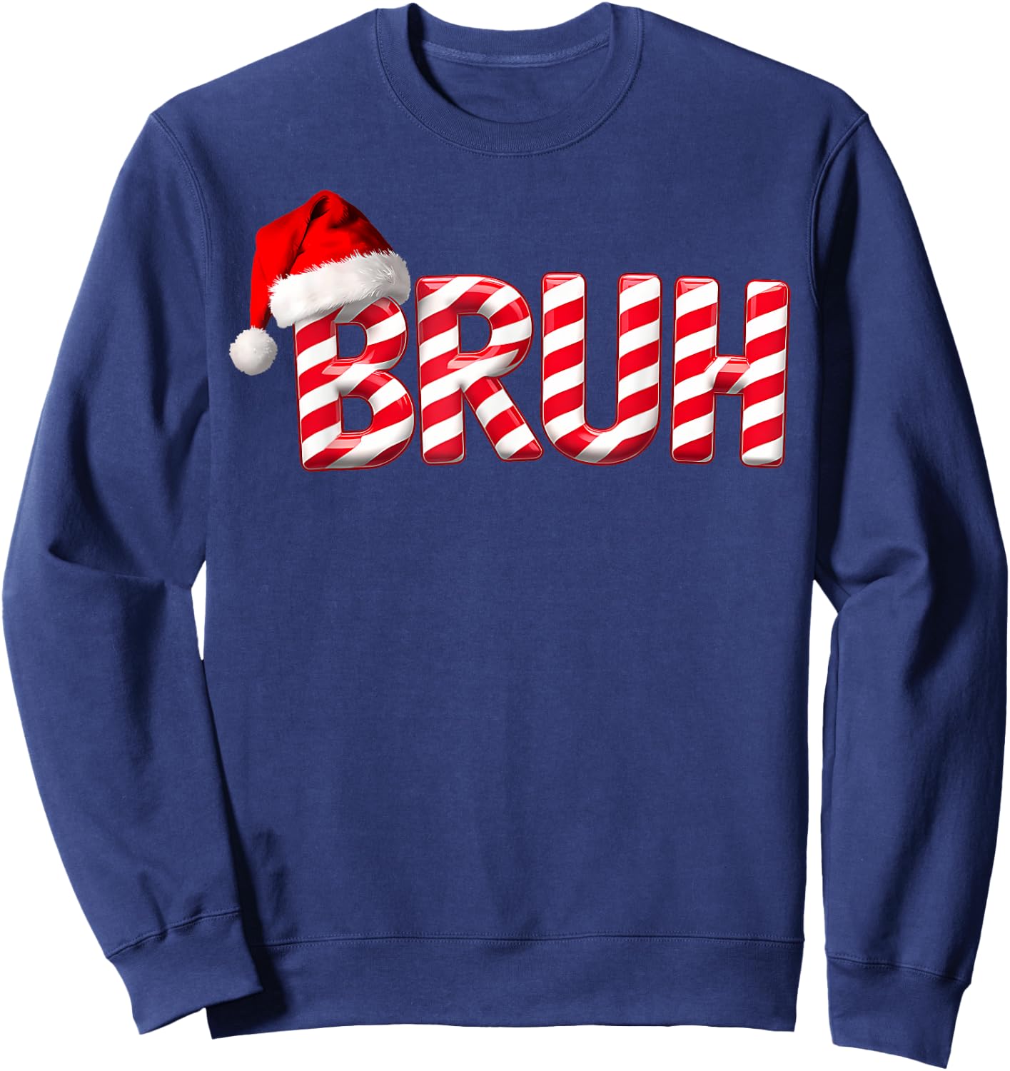 Bruh Christmas Candy Cane for Teen Boys Funny Xmas Bruh Sweatshirt - Sweatshirt | Navy