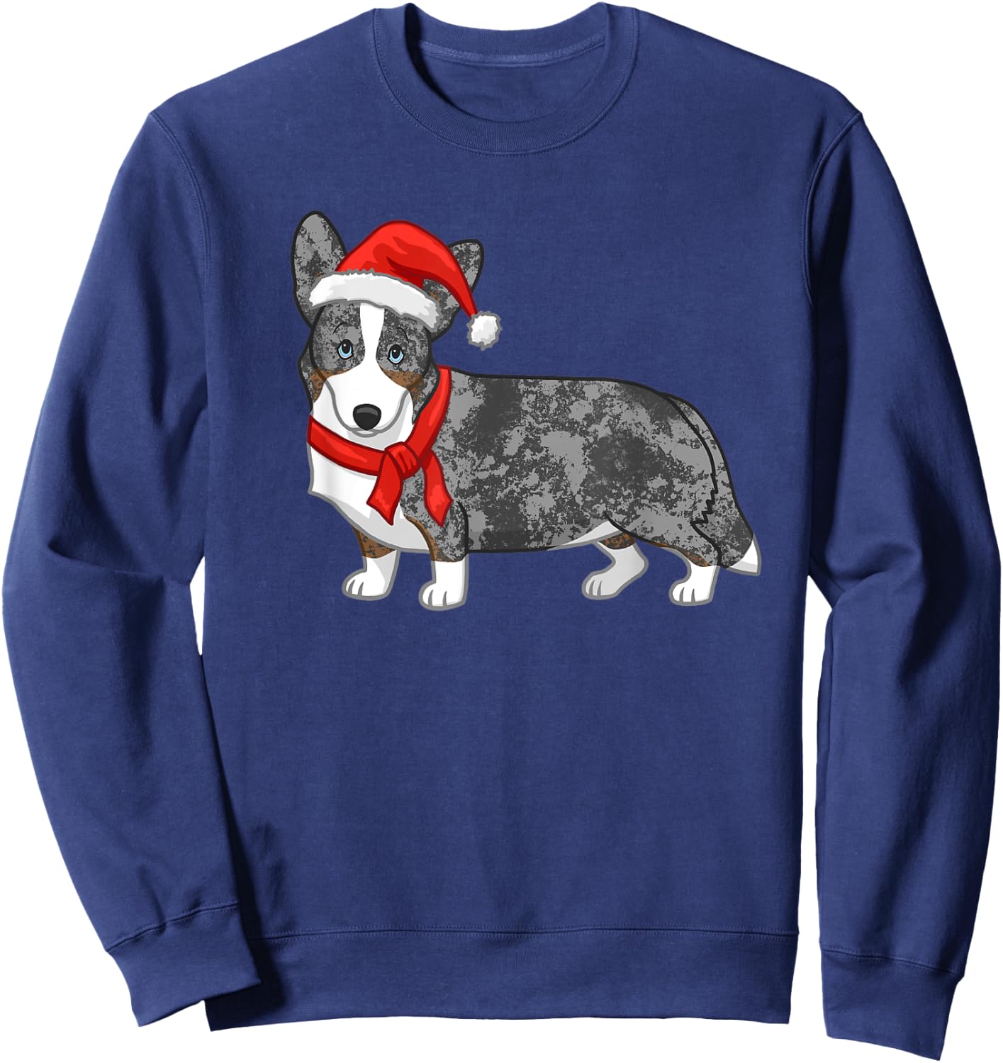 Cute Blue Merle Cardigan Corgi Christmas Santa Hat Sweatshirt - Sweatshirt | Navy