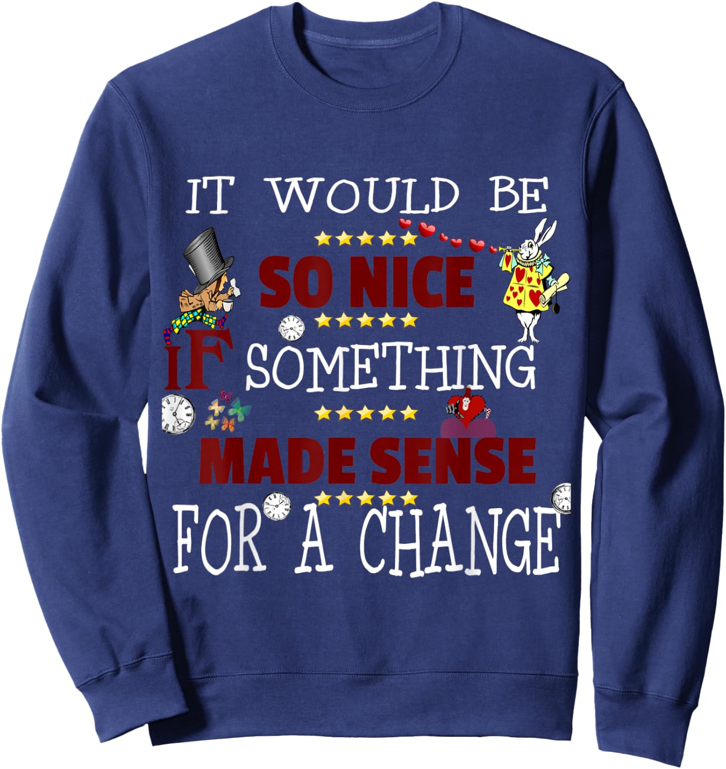 Alice in Wonderland Madhhater Shirt White Rabbit T Sweatshirt - Sweatshirt | Navy