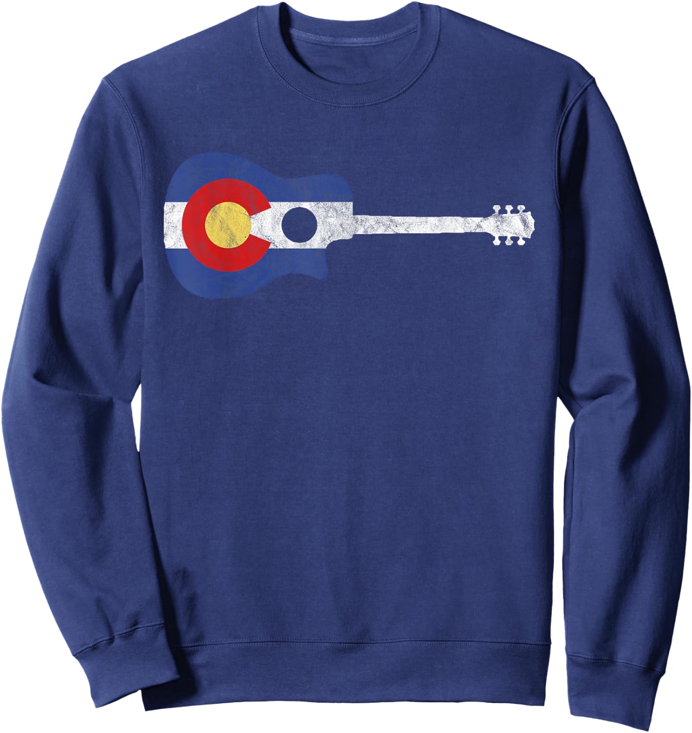 State Flag of Colorado Music - Distressed Acoustic Guitar Sweatshirt - Sweatshirt | Navy