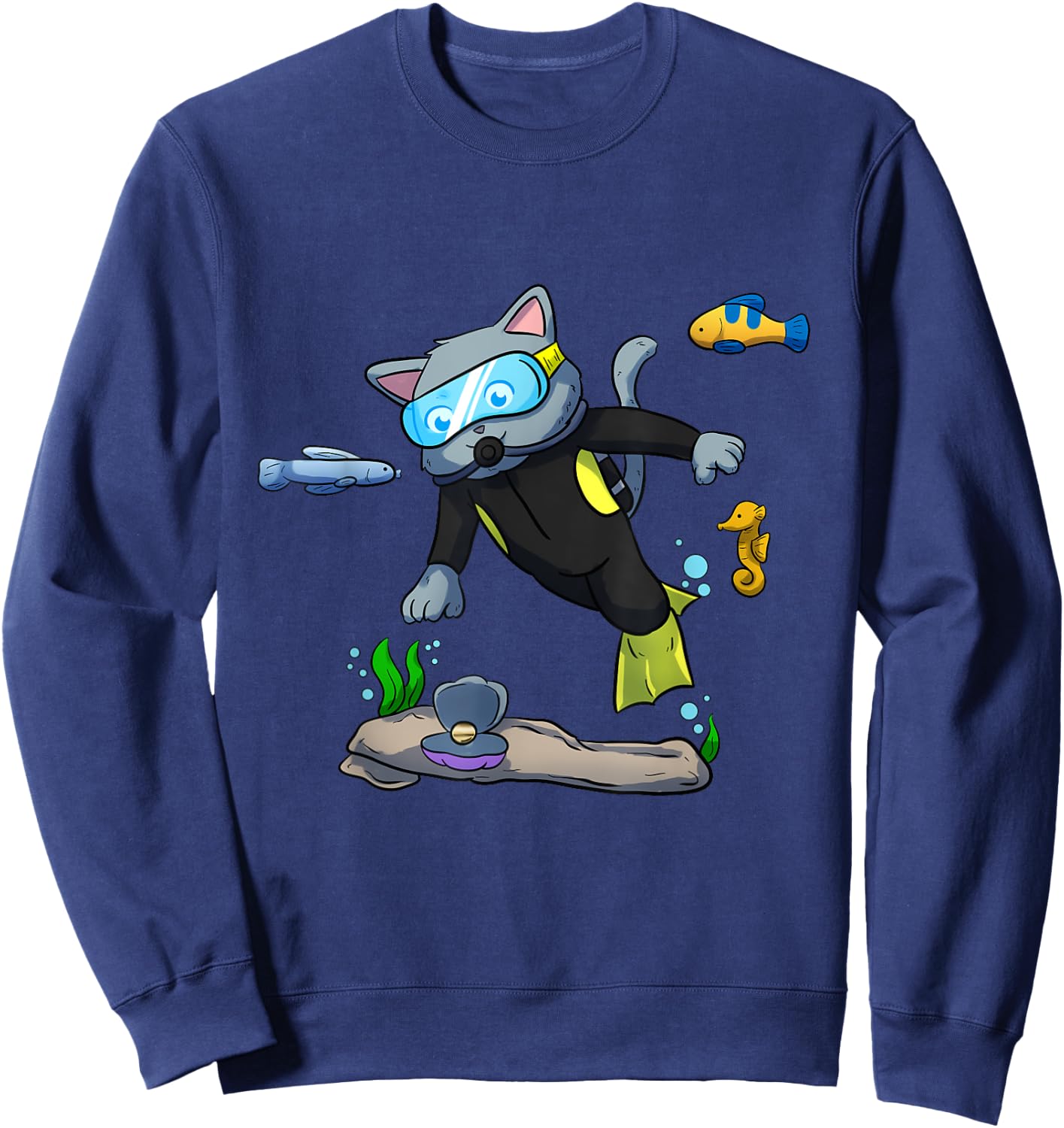 Scuba Diving Snorkeling Cat Sea Shell Mussel Dive Sweatshirt - Sweatshirt | Navy