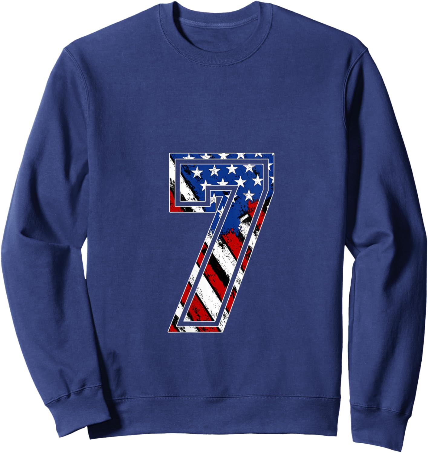 Women's Number 7 Red White and Blue American Flag #7 Jersey Shirt V-Neck Sweatshirt - Sweatshirt | Navy