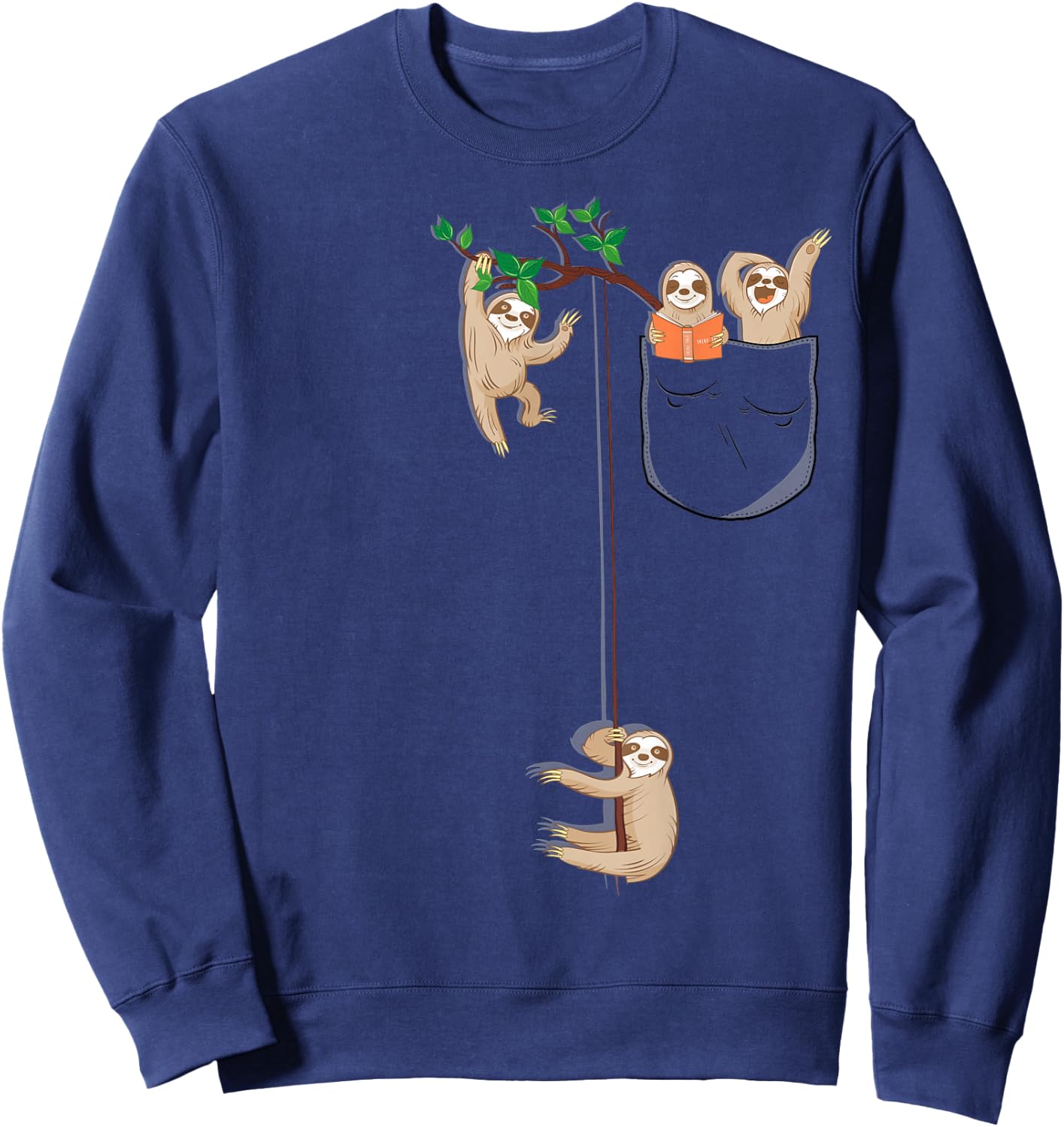 Funny Sloth Family in Pocket Cute Animal Lover Gift Sweatshirt - Sweatshirt | Navy