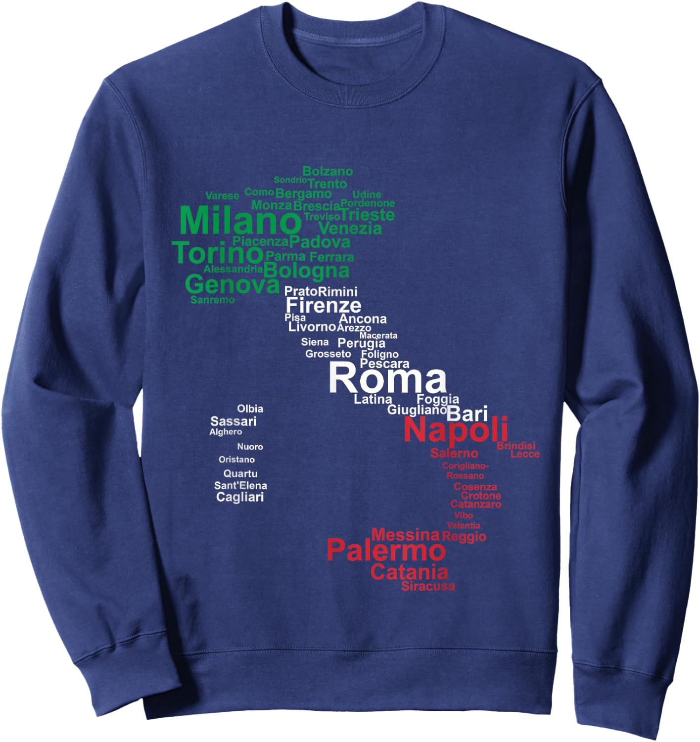 Italy Map Silhouette Flag Towns Cities Rome Travel Europe Sweatshirt - Sweatshirt | Navy