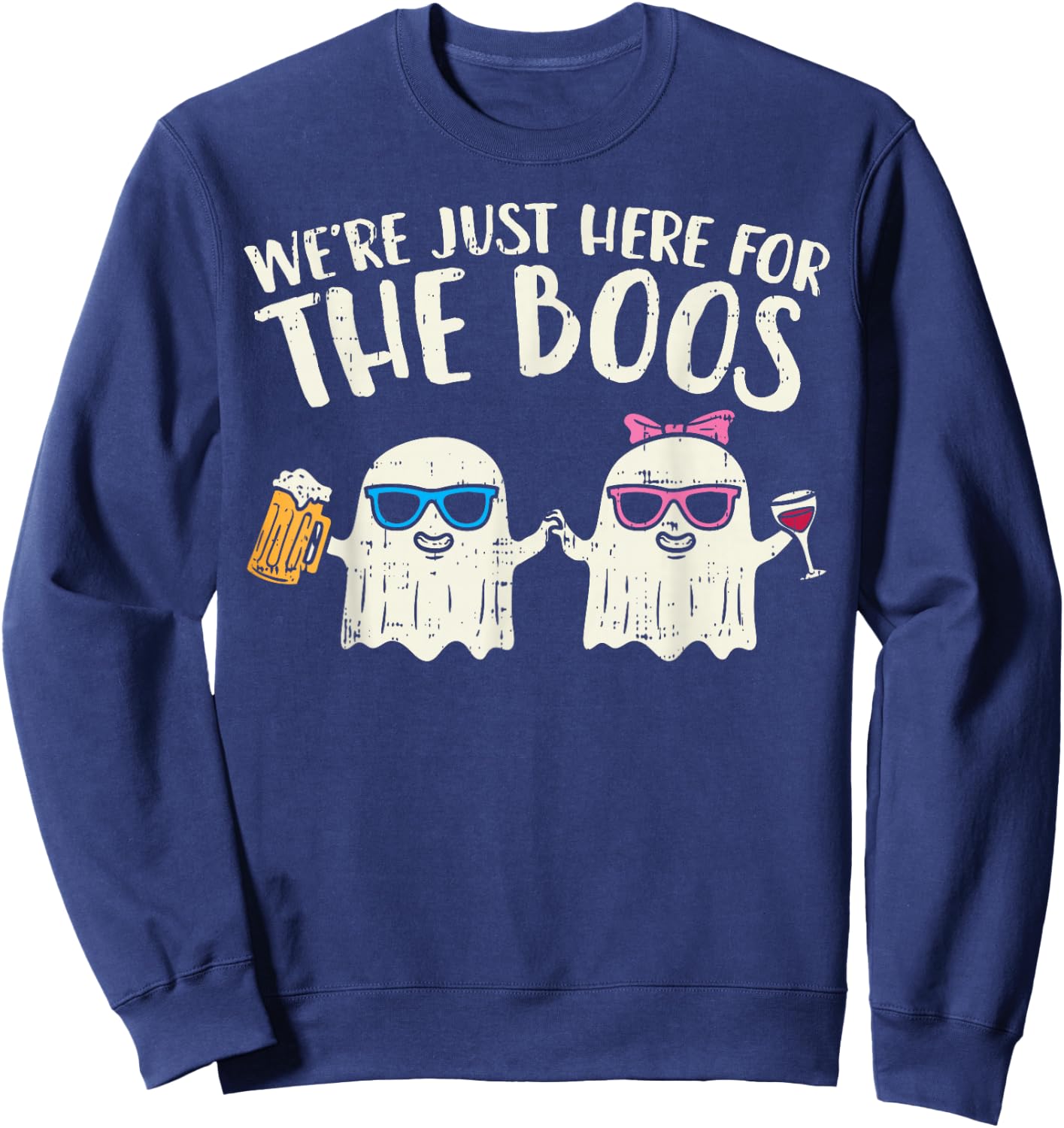 We're Just Here For Boos Ghosts Halloween Costume For Couple Sweatshirt - Sweatshirt | Navy