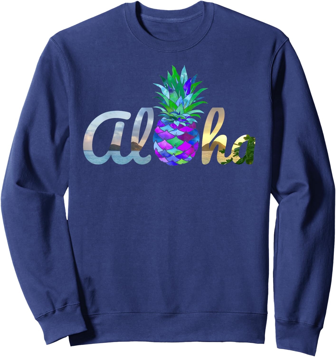Cute Aloha Hawaii Pineapple Mermaid Purple Beach Lovers Luau Sweatshirt - Sweatshirt | Navy