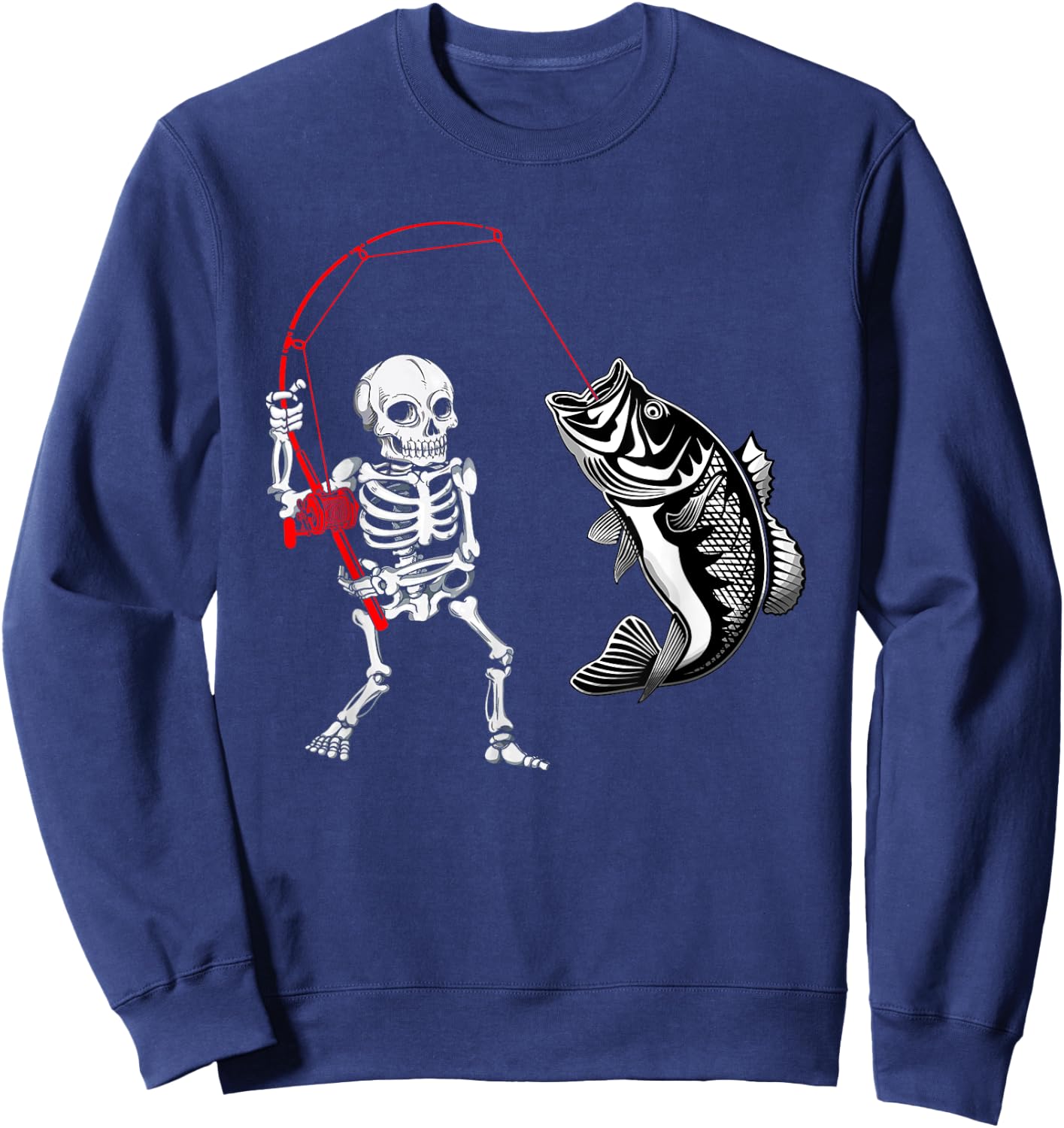 Skeleton Fishing Halloween Bass Fisherman Sweatshirt - Sweatshirt | Navy