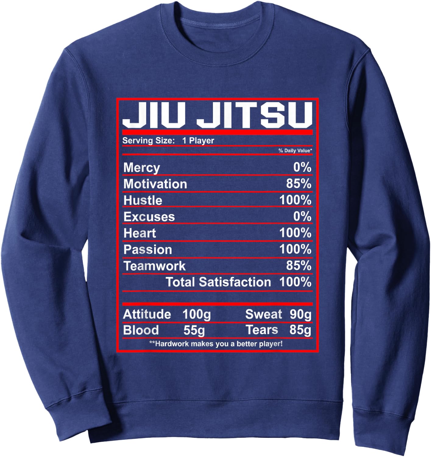 Funny Jiu Jitsu Nutrition Facts Bjj Fighter Sweatshirt - Sweatshirt | Navy