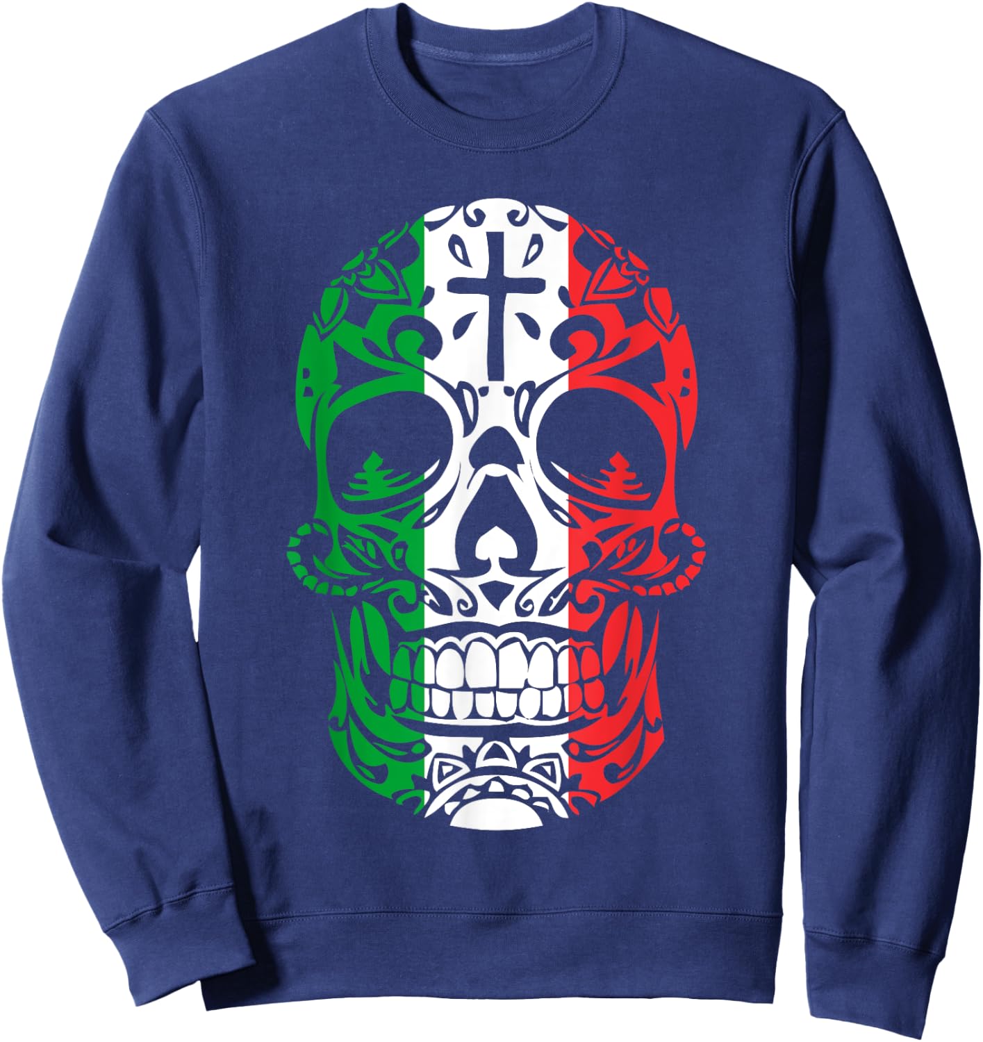 Mexican Pride Shirt: Mexican Flag Skull Day of the Dead Sweatshirt - Sweatshirt | Navy