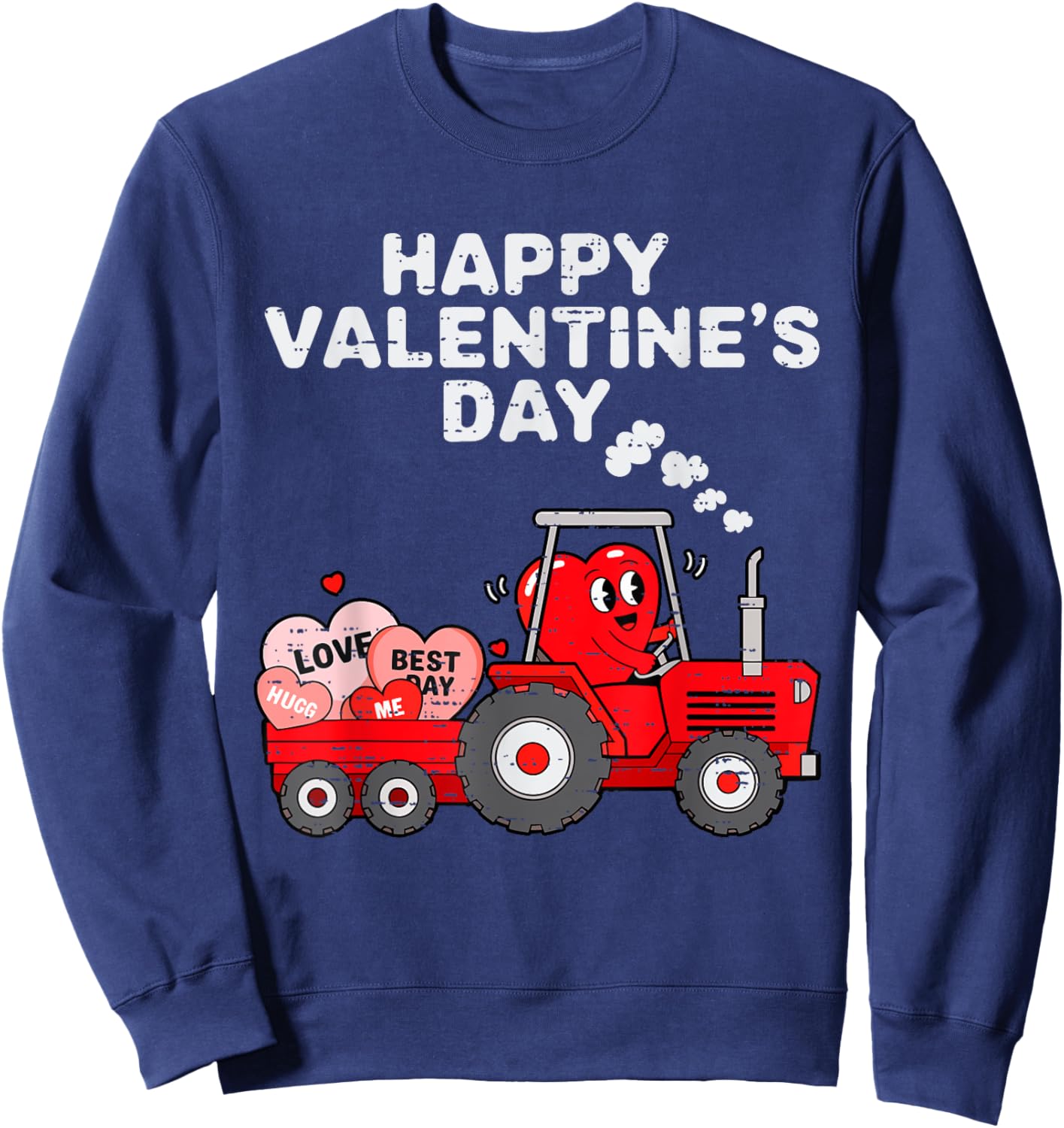 Valentines Day Heart In Tractor Funny Farm Toddler Boys Kids Sweatshirt - Sweatshirt | Navy