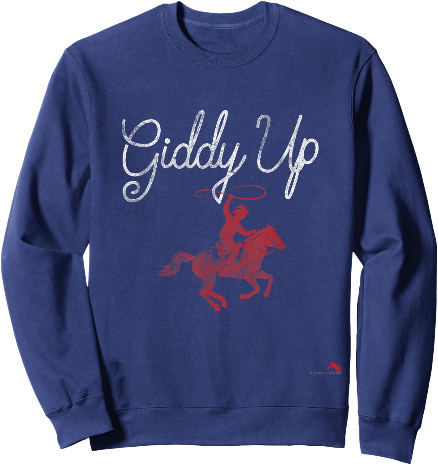 Rodeo Round Up Apparel Giddy Up - -Adults, Black, Small, Short Sleeve, Vintage, Cowgirl, Vacation Sweatshirt - Sweatshirt | Navy