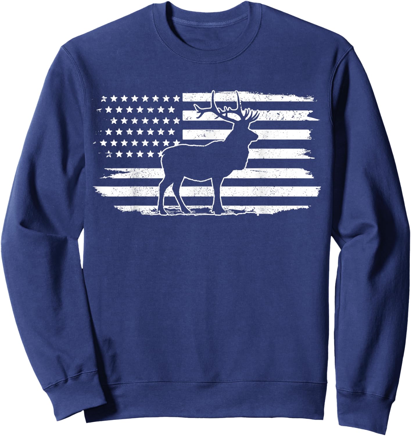 Elk American Flag Buck Deer Hunting Patriotic Hunter Gift Sweatshirt - Sweatshirt | Navy