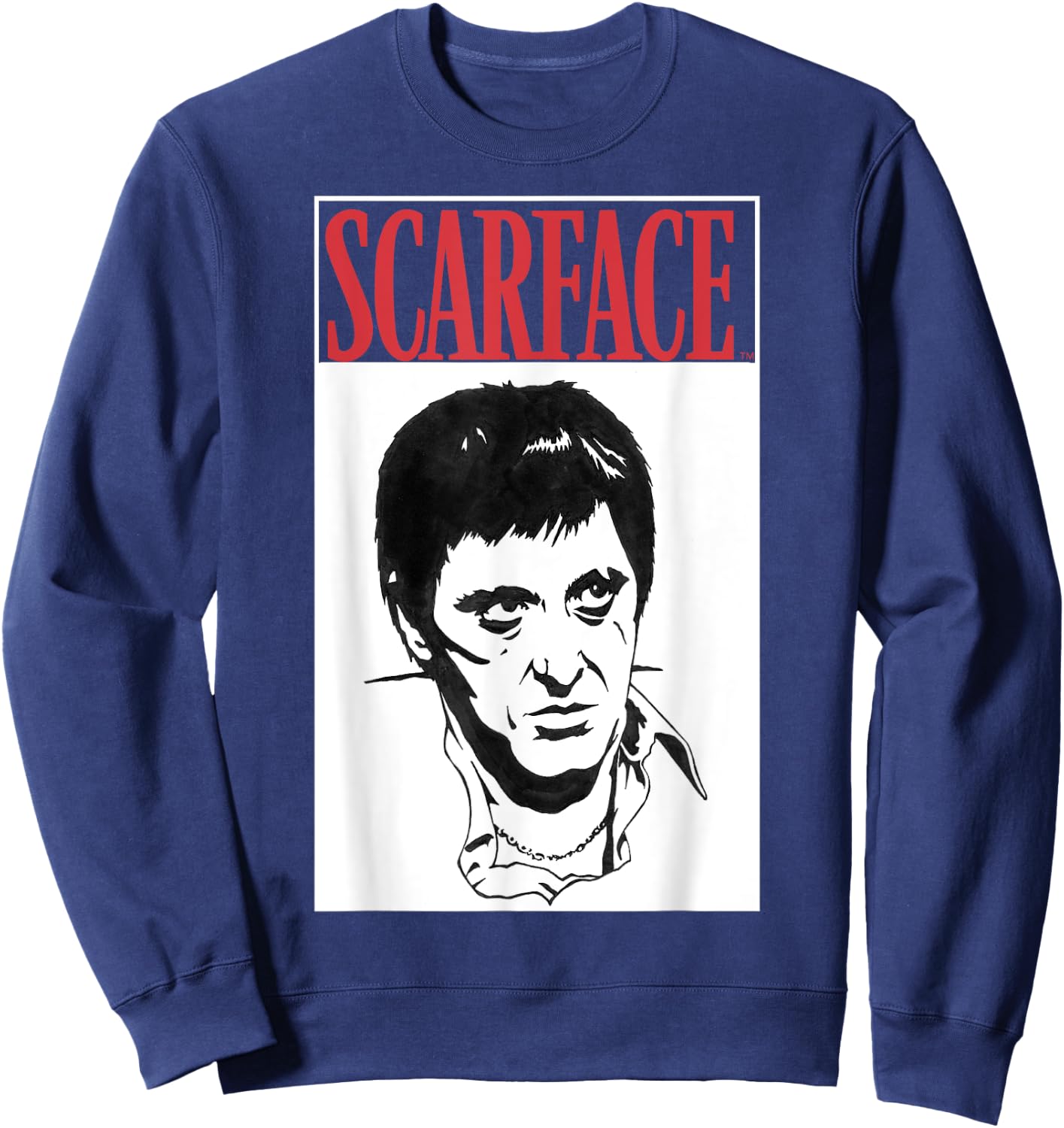 Scarface Black And White Portrait Red Text Graphic Sweatshirt - Sweatshirt | Navy