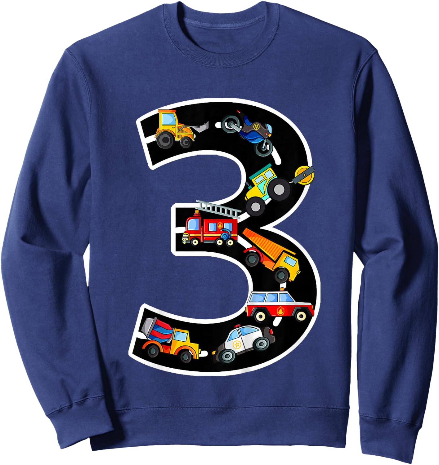 3rd Birthday Boys Cars Vehicles 3 Years Birthday Sweatshirt - Sweatshirt | Navy
