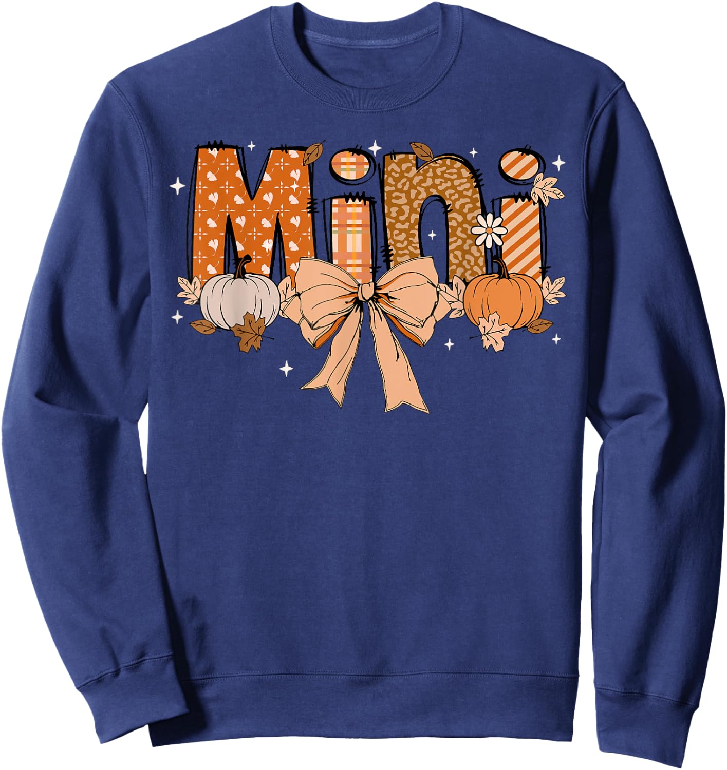 Mini Pumpkin Fall Coquette Bow Thanksgiving Mom Women Sweatshirt - Sweatshirt | Navy
