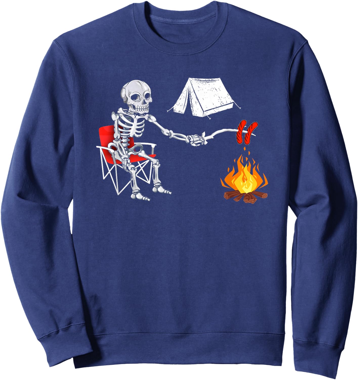 Skeleton Camping Campfire Hiking Halloween Sweatshirt - Sweatshirt | Navy