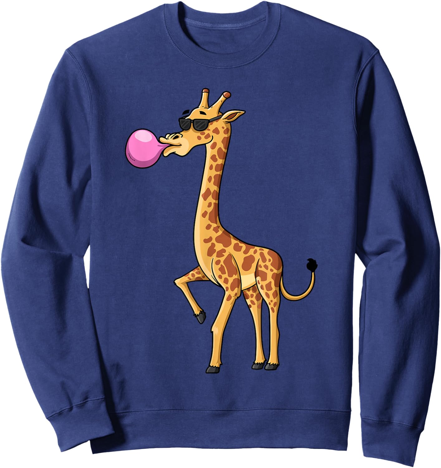 Funny Blowing Bubble Gum Giraffe Animal Lover Chewing Candy Sweatshirt - Sweatshirt | Navy