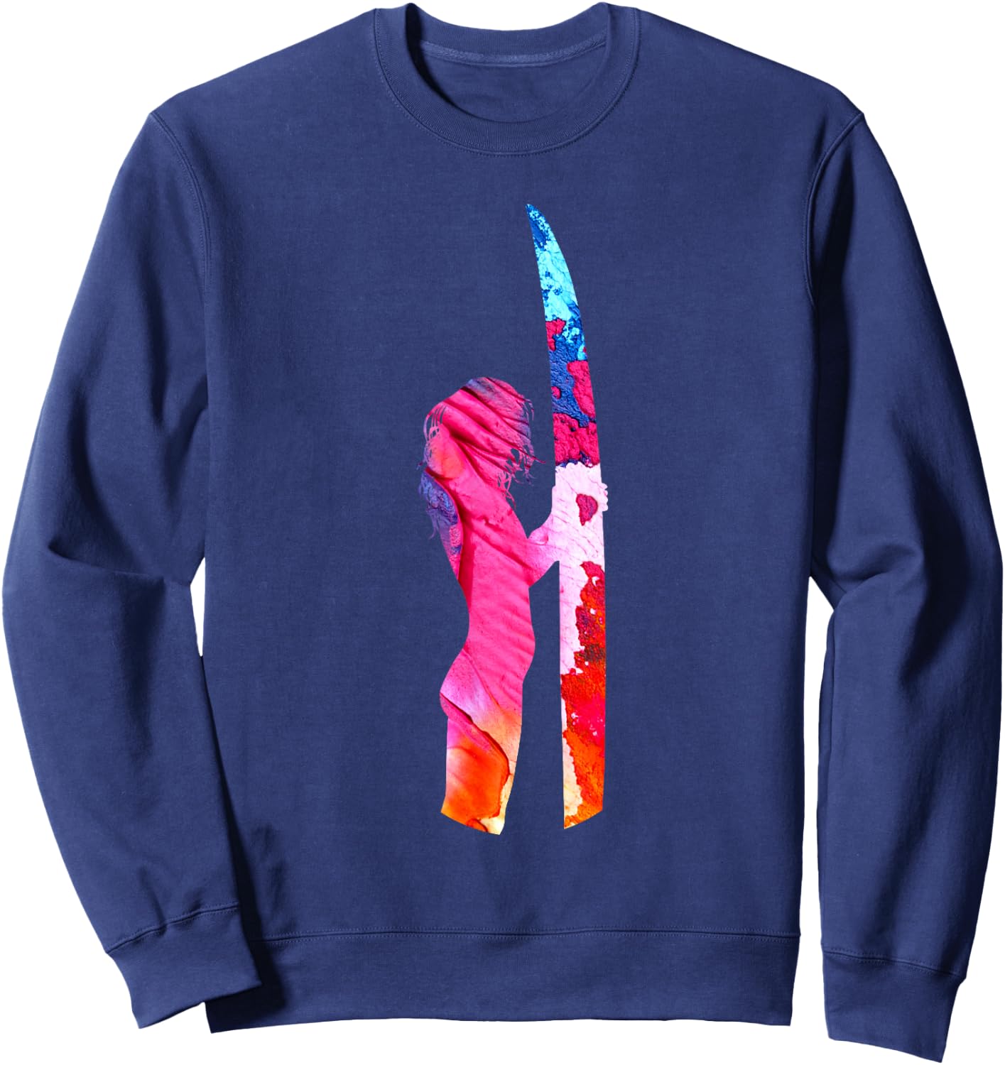 Surf Girl Pastel Watercolor Cute Surfing Female Surfer Sweatshirt - Sweatshirt | Navy