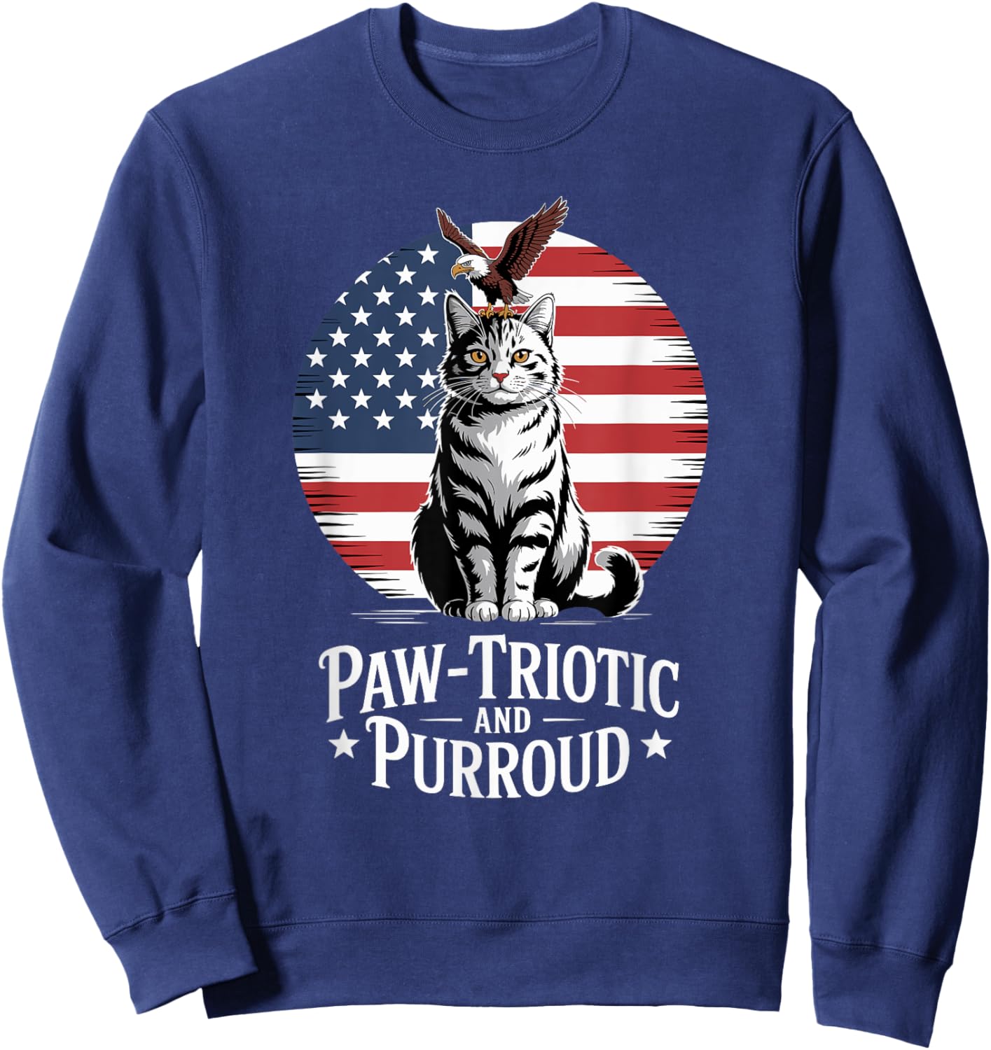 Paw-Triotic Cat and Eagle American Pride Men Women Kids Sweatshirt - Sweatshirt | Navy