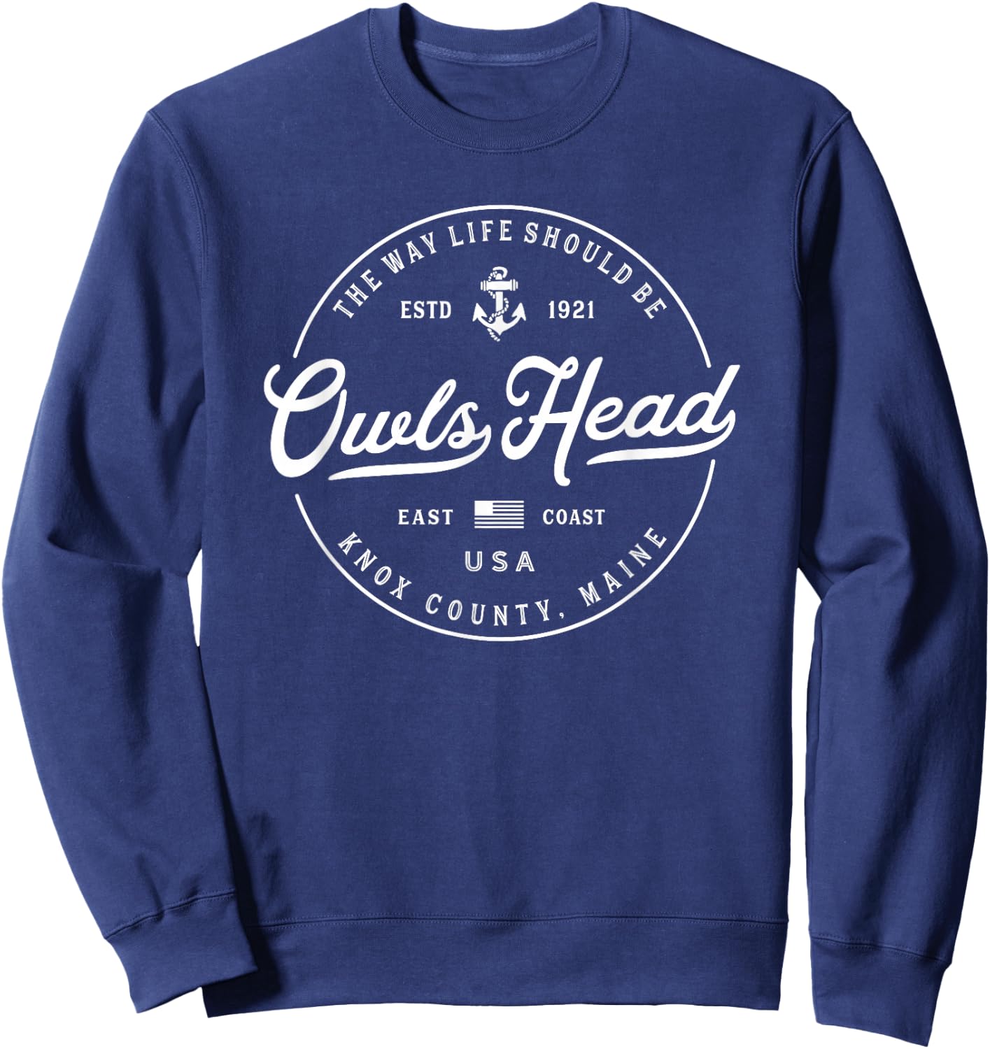 NAUTICAL Anchor Owls Head Maine Travel Vacation Sweatshirt - Sweatshirt | Navy