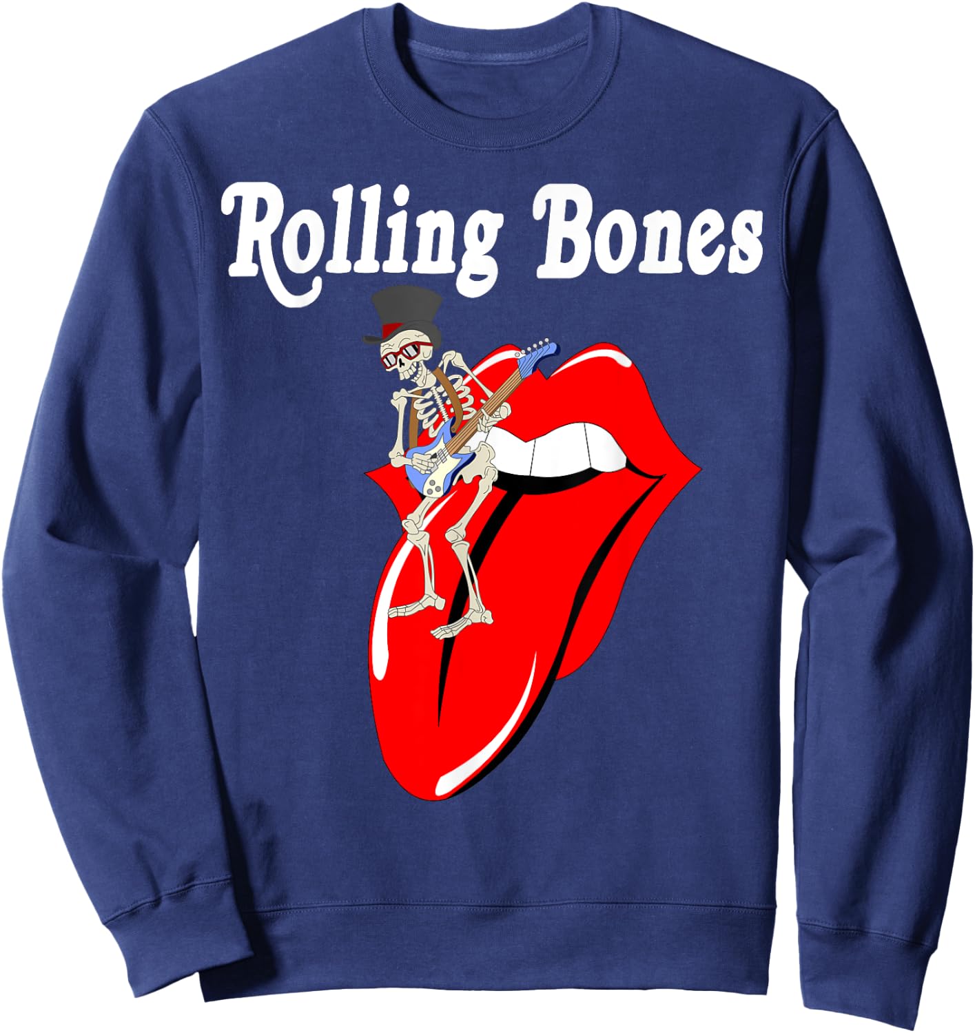 Rolling Bones Skeleton Playing Guitar Classic Rock Fan Sweatshirt - Sweatshirt | Navy