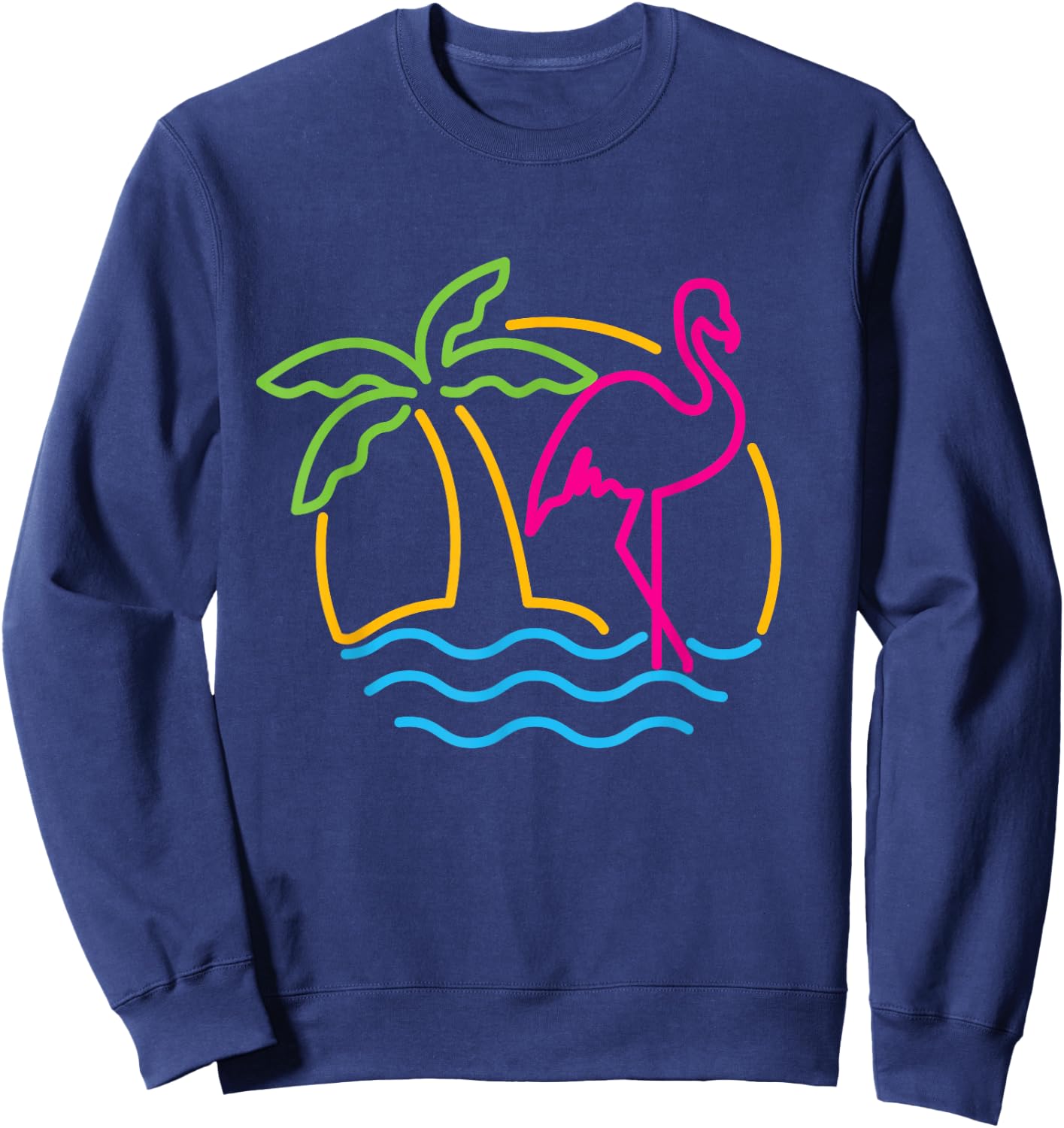 80s Vintage Miami Retro Neon Pink Flamingo Sweatshirt - Sweatshirt | Navy