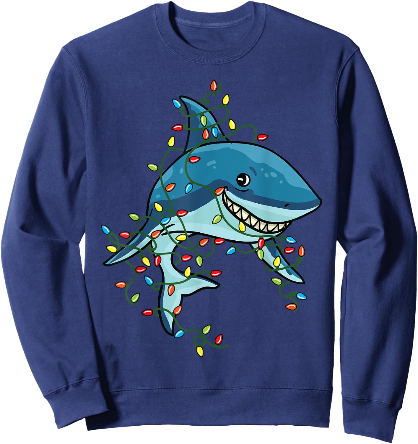 Shark Tangled Up in Christmas Lights Santa Gift Sweatshirt - Sweatshirt | Navy