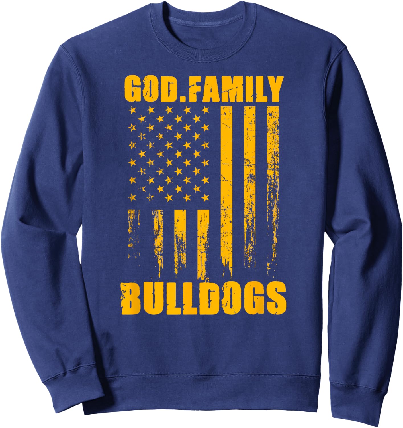Wauconda Bulldogs God. Family. Vintage USA Flag Sweatshirt - Sweatshirt | Navy