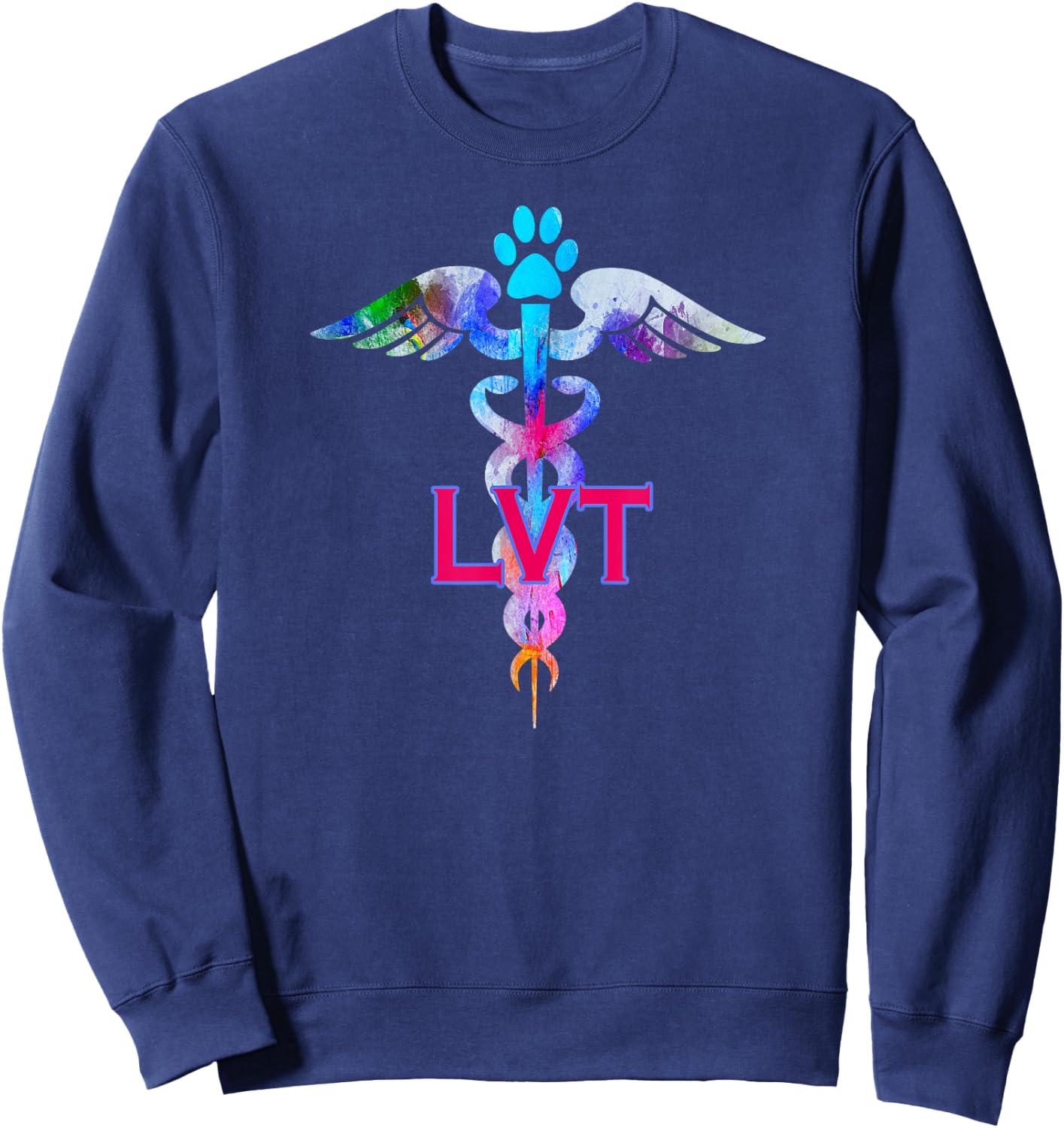 LVT Licensed Veterinary Technician Paw Print Caduceus Shirt Sweatshirt - Sweatshirt | Navy
