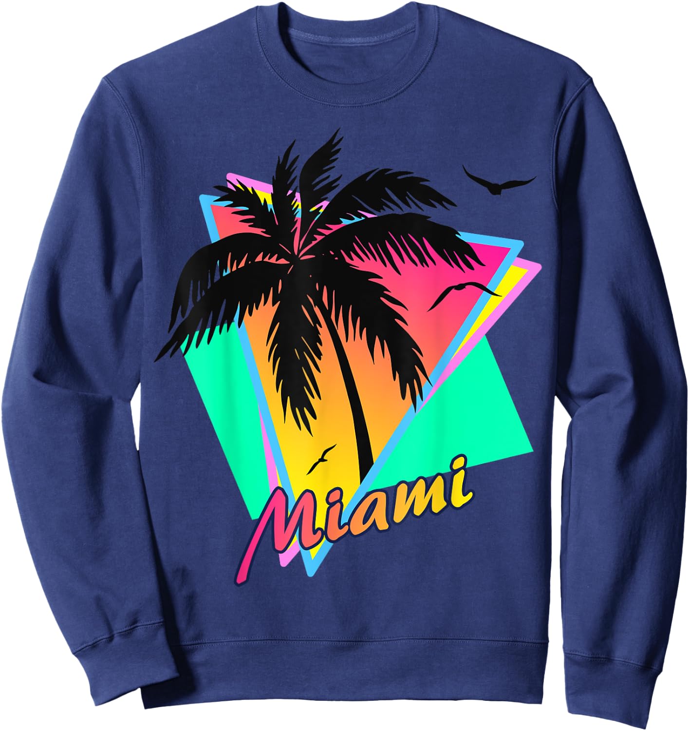 Miami 80s Tropical Summer And Beach Palm Tree Sunset Sweatshirt - Sweatshirt | Navy