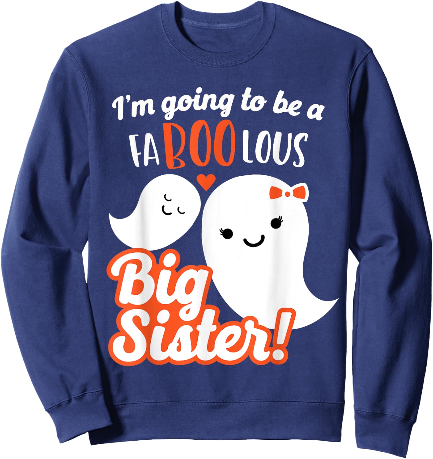 Big Sister Pregnancy Announcement Cute Ghost Girls Halloween Sweatshirt - Sweatshirt | Navy