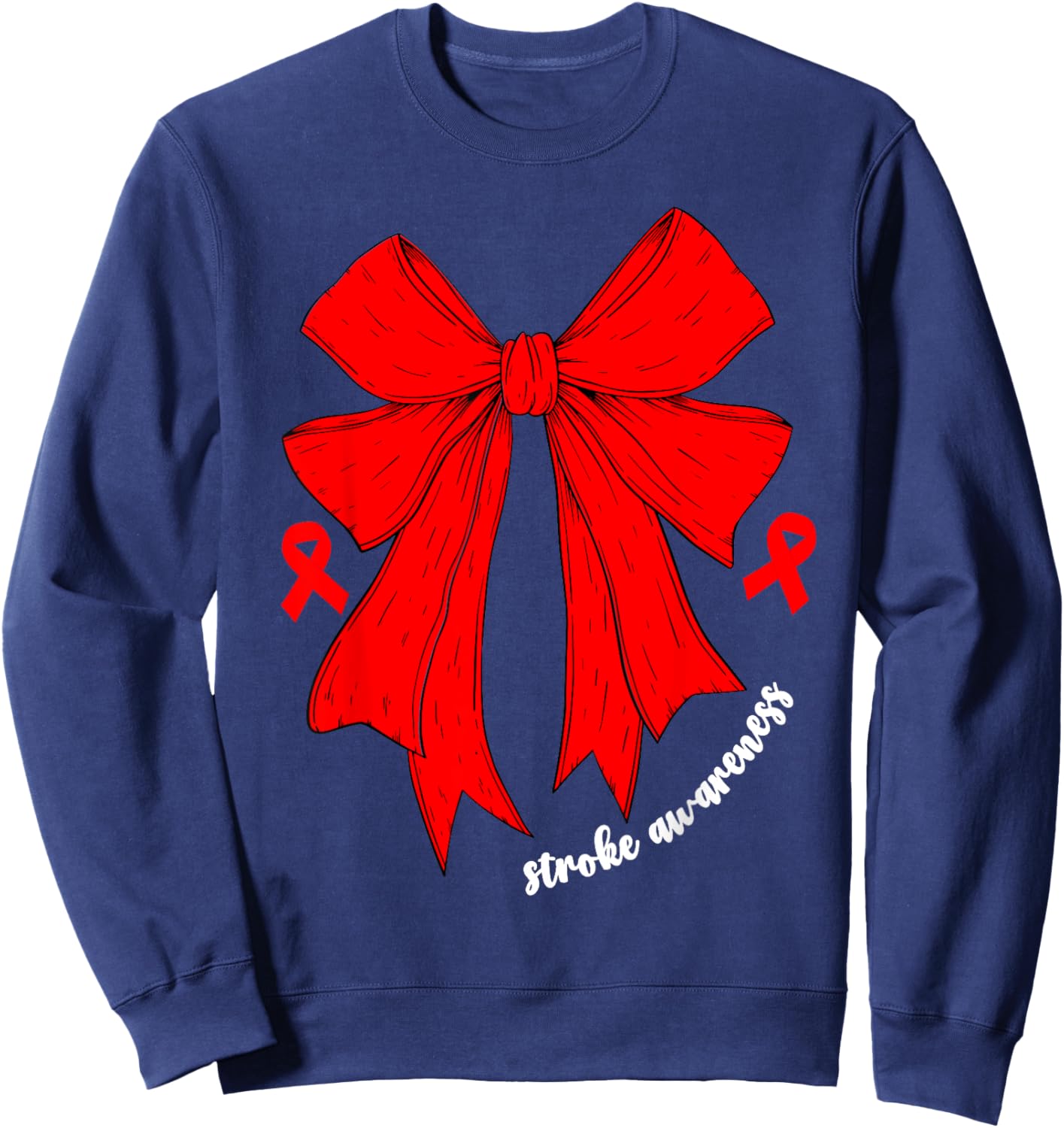 Stroke Awareness Month Women Stroke Survivor Coquette Bow Sweatshirt - Sweatshirt | Navy