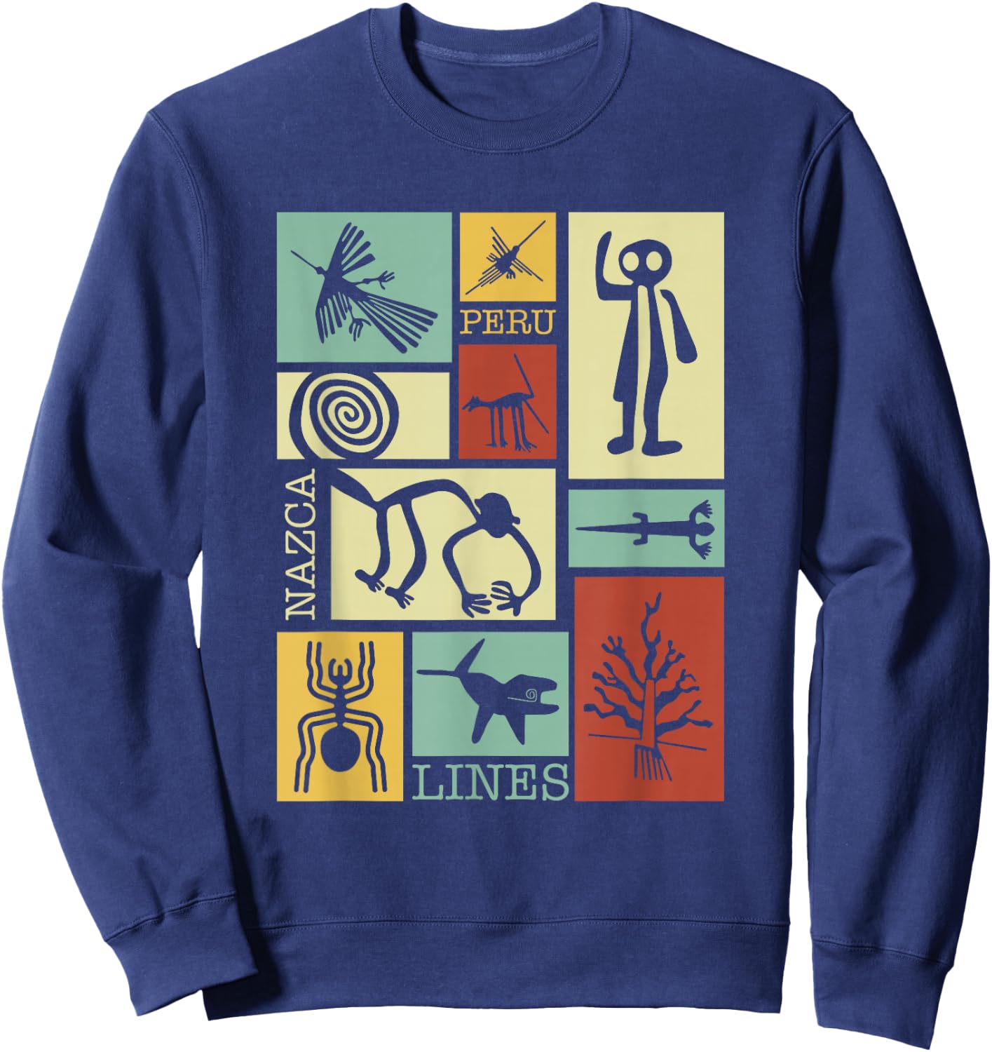 National Introvert Society Nazca Lines Peru Geoglyphs Retro - Black, Small, , Short Sleeve, Classic Fit Sweatshirt - Sweatshirt | Navy