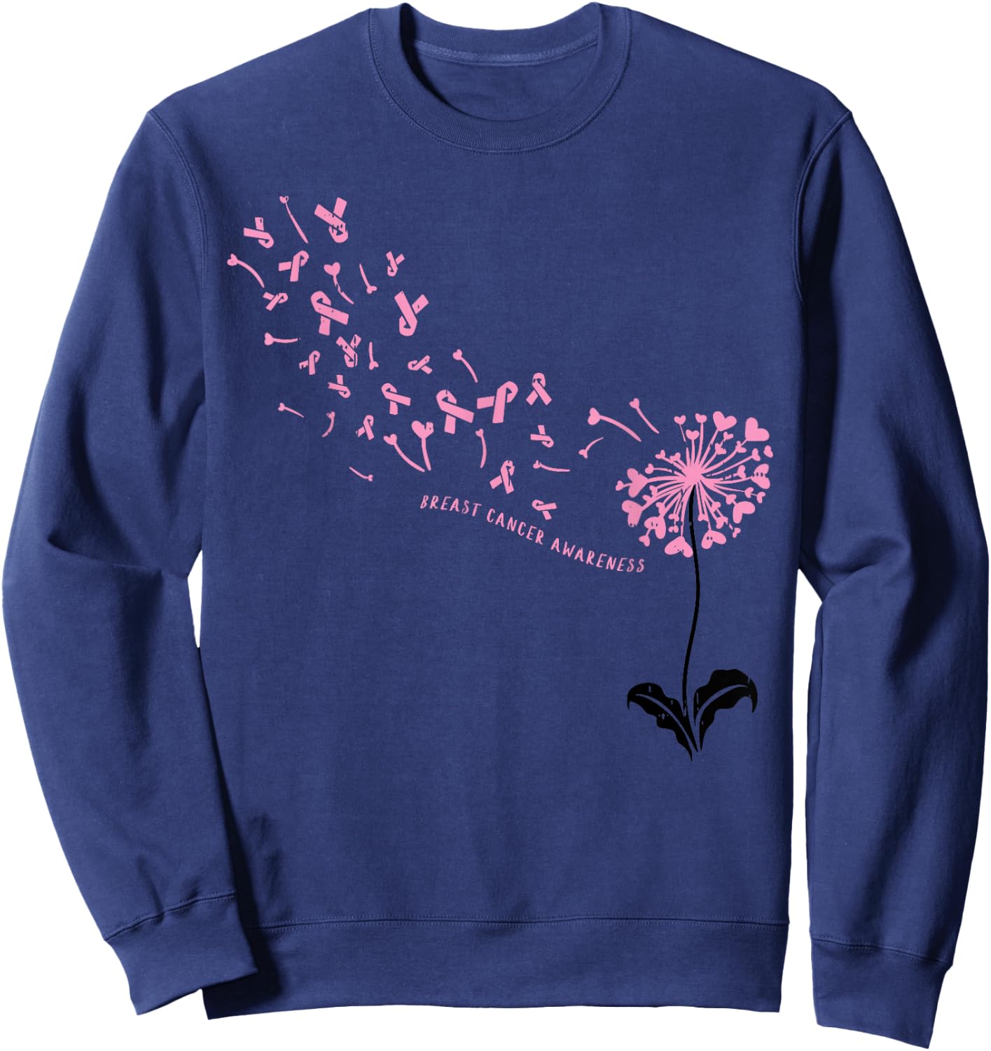 Dandelion Breast Cancer Awareness Pink RIbbon Support Gift Sweatshirt - Sweatshirt | Navy