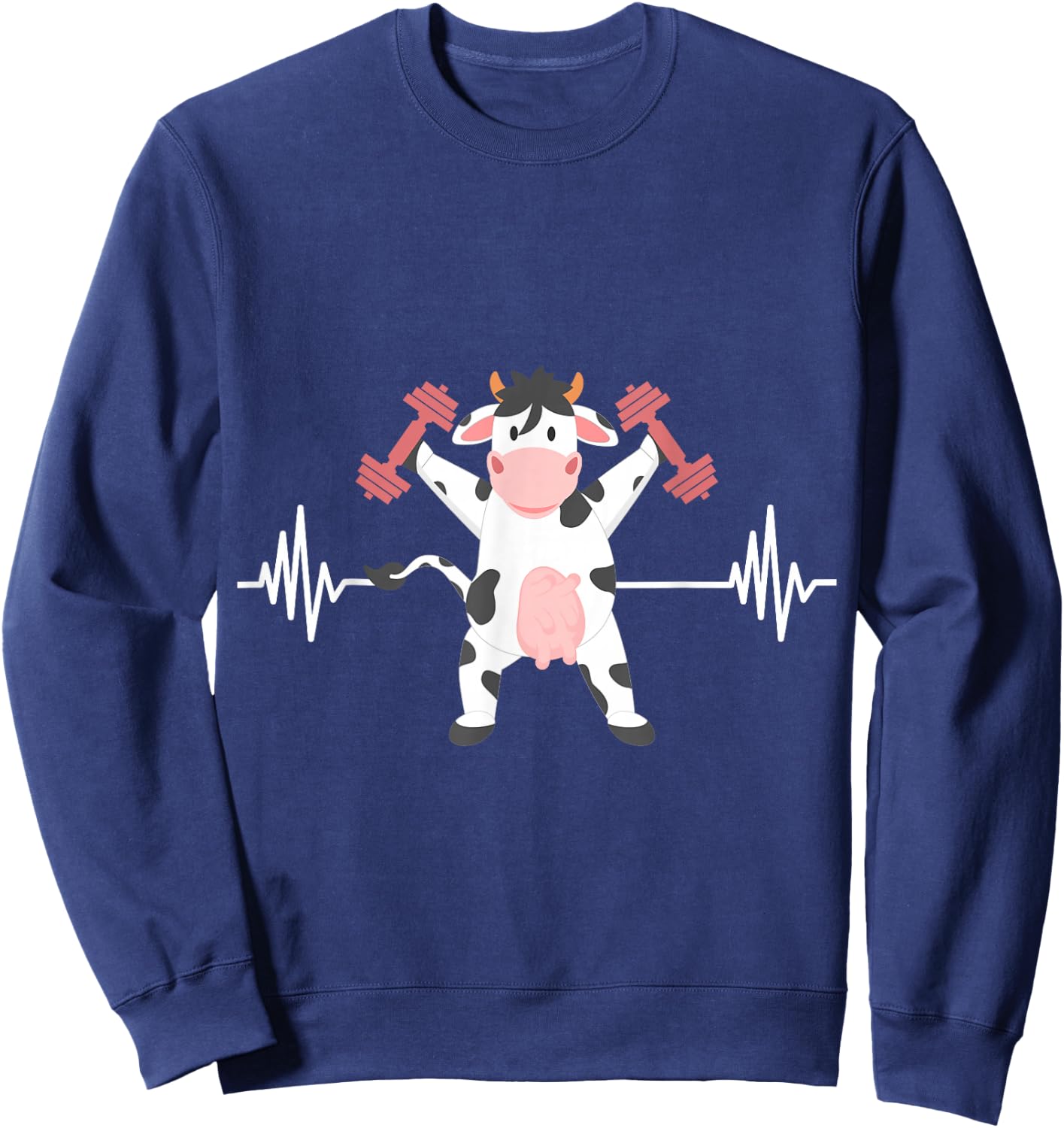 Weightlifter Strong Cow Valve ECG Heartbeat Heart Patient Sweatshirt - Sweatshirt | Navy