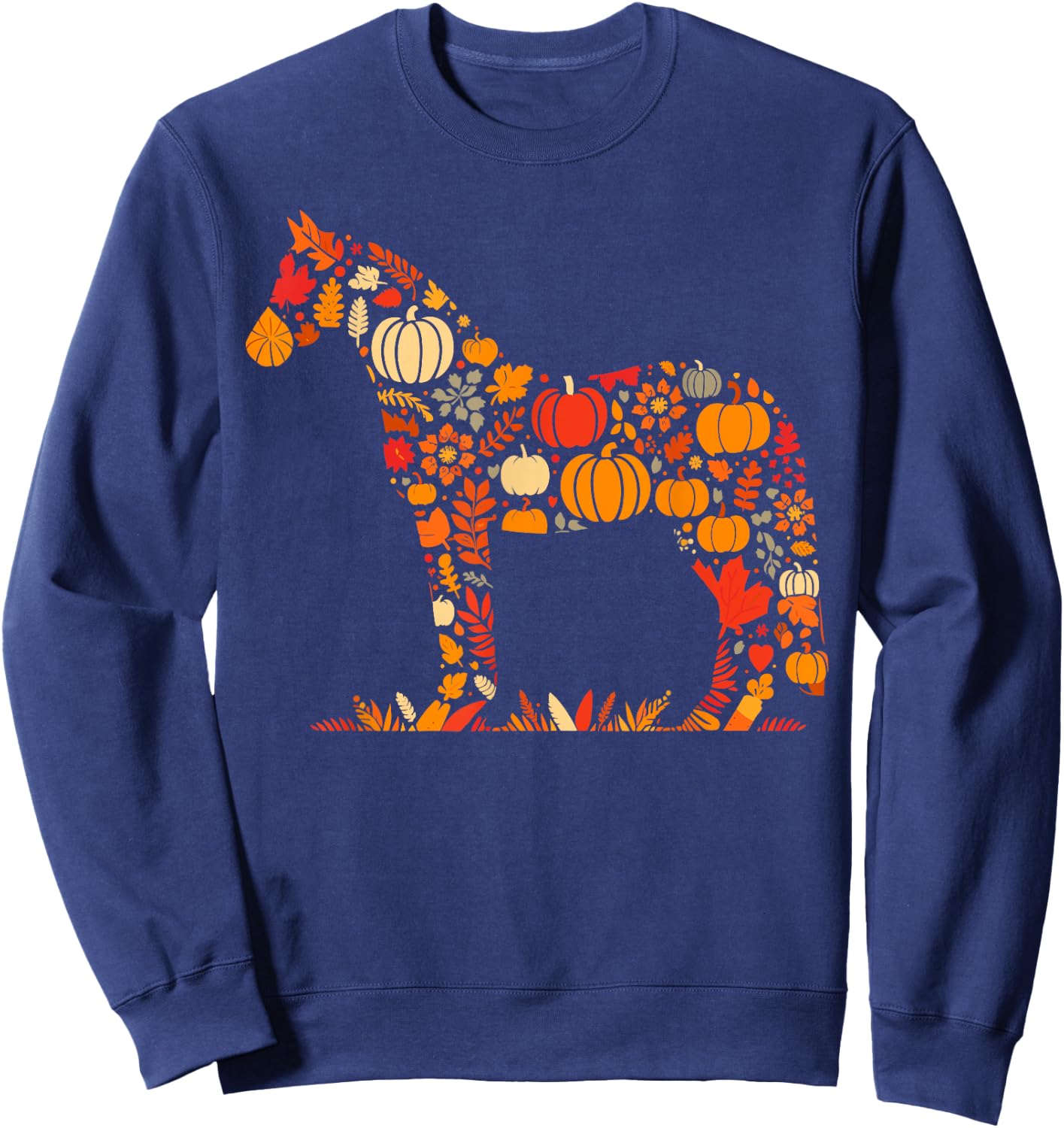 Autumn Pumpkin Fall Horse Thanksgiving Kids Sweatshirt - Sweatshirt | Navy