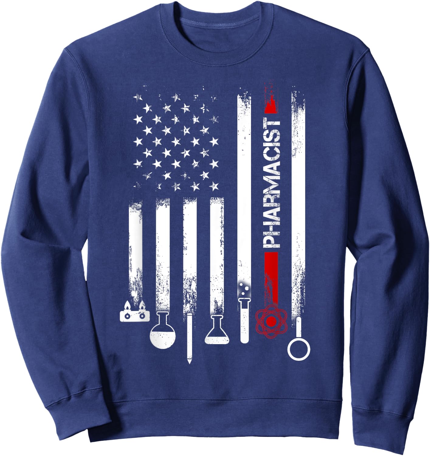 American Flag with Pharmacist men father Sweatshirt - Sweatshirt | Navy