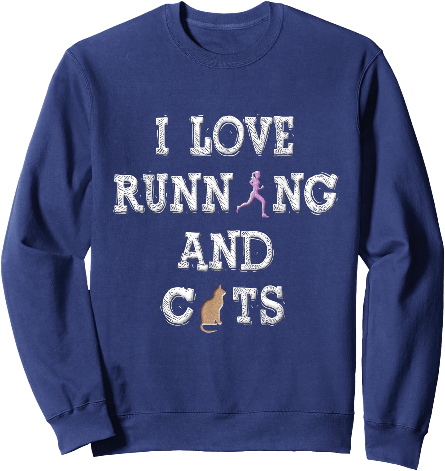 I Love Running Shirt Cat Lover Gifts Women Runner Shirts Sweatshirt - Sweatshirt | Navy