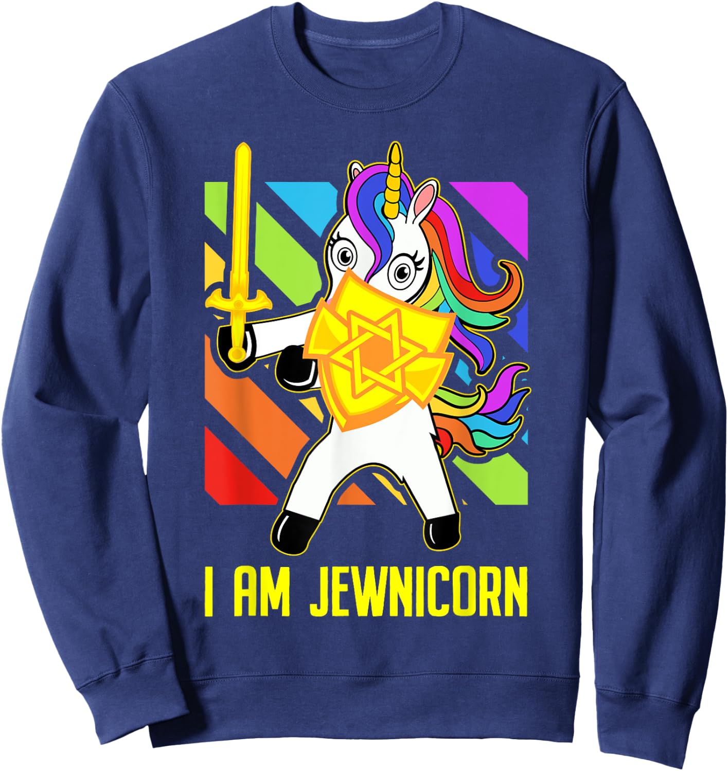 Hanukkah Presents - Proud Jews Rainbow Jewish Unicorn Sweatshirt - Sweatshirt | Navy