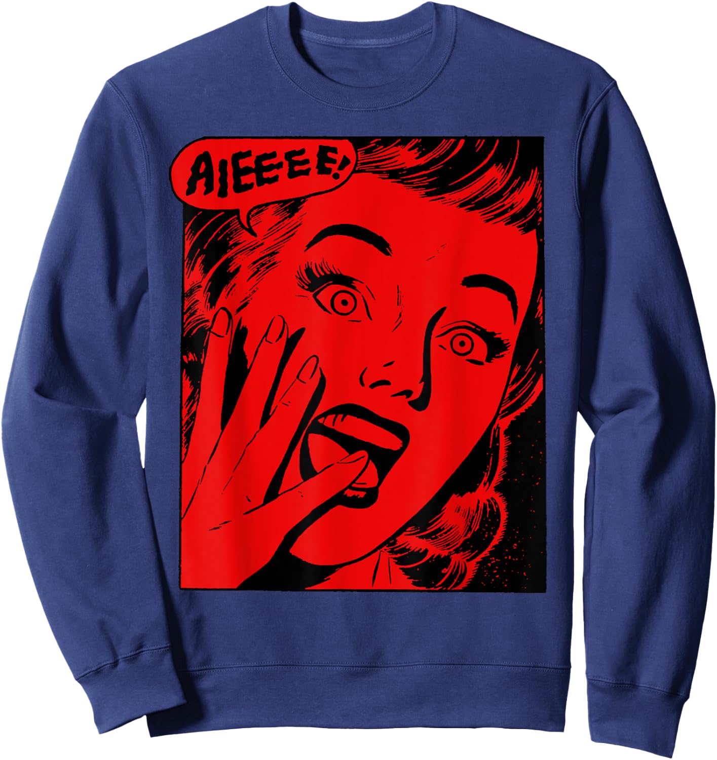 Retro Creepy Halloween Scream Horror Girl Screaming For Life Sweatshirt - Sweatshirt | Navy