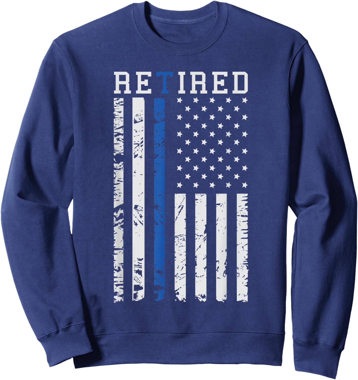 Thin Blue Line American Flag Retired Law Enforcement Sweatshirt - Sweatshirt | Navy