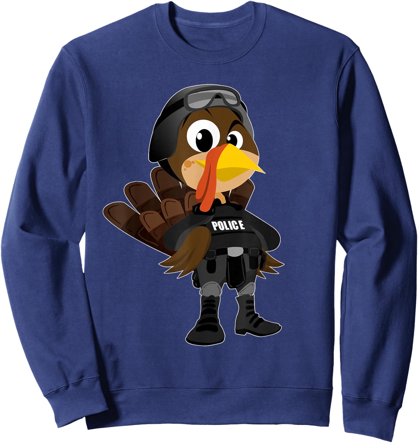 Cute Police Turkey Funny Thanksgiving Shirt Sweatshirt - Sweatshirt | Navy