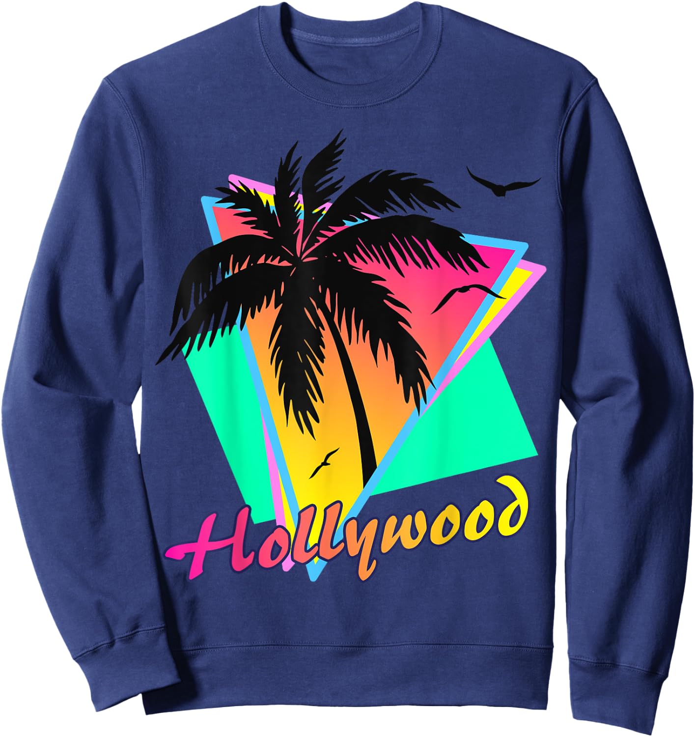 Hollywood 80s Tropical Summer Beach Palm Tree Sunset Women Girls Kids Sweatshirt - Sweatshirt | Navy