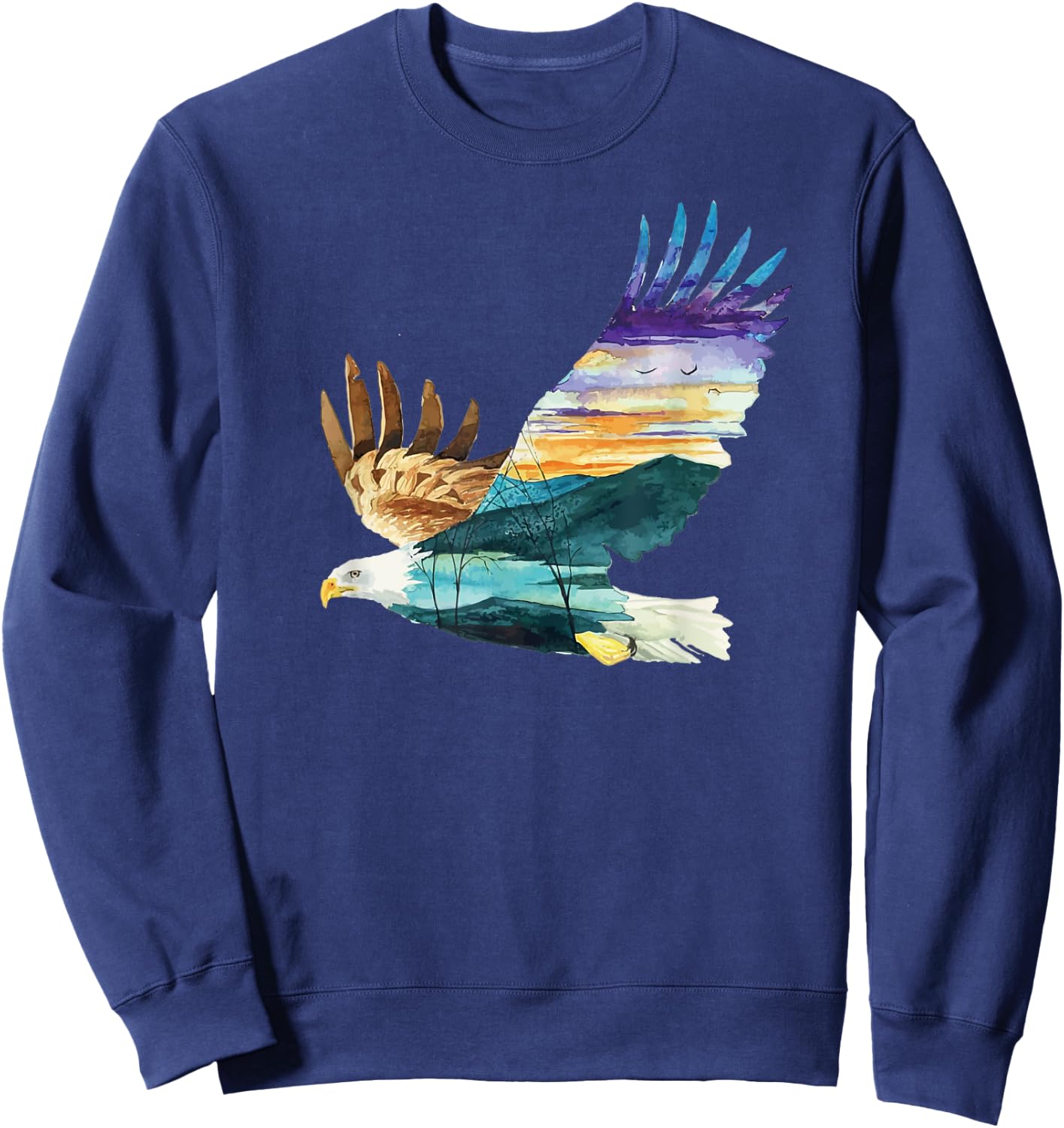 Flying Bald Eagle Mountain Sky Scenary Silhouette Sweatshirt - Sweatshirt | Navy