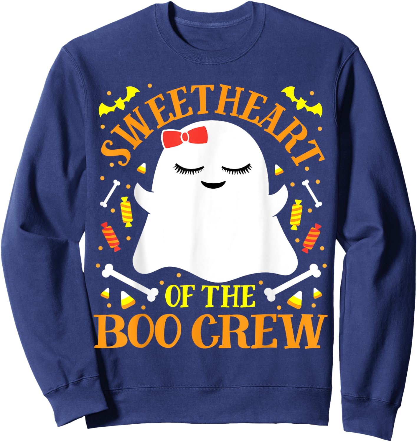 Sweetheart Boo Crew Ghost Matching Cute Girls Halloween Sweatshirt - Sweatshirt | Navy