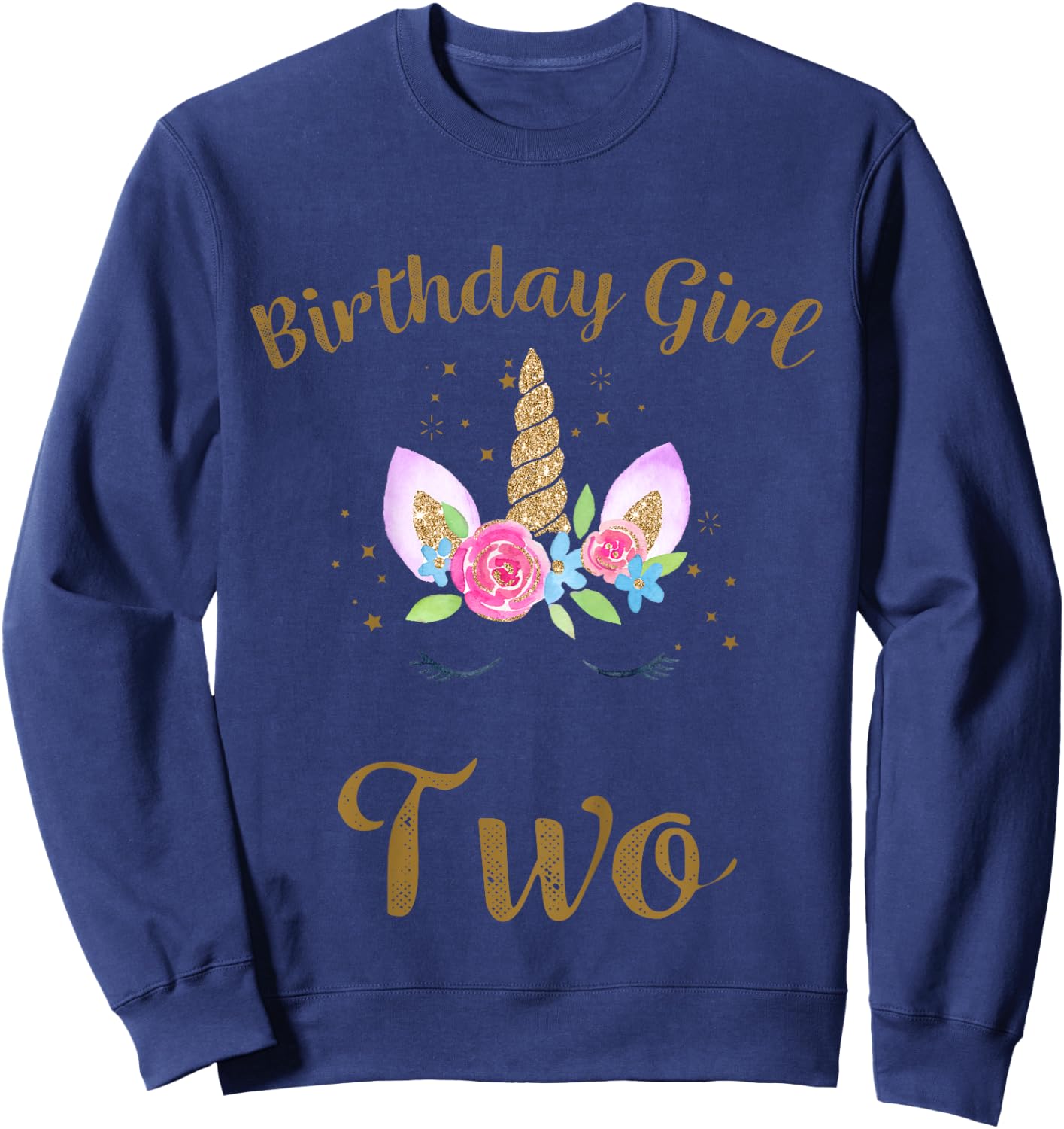 Kids 2nd Birthday Girl Unicorn Shirt Second Birthday Outfit Sweatshirt - Sweatshirt | Navy